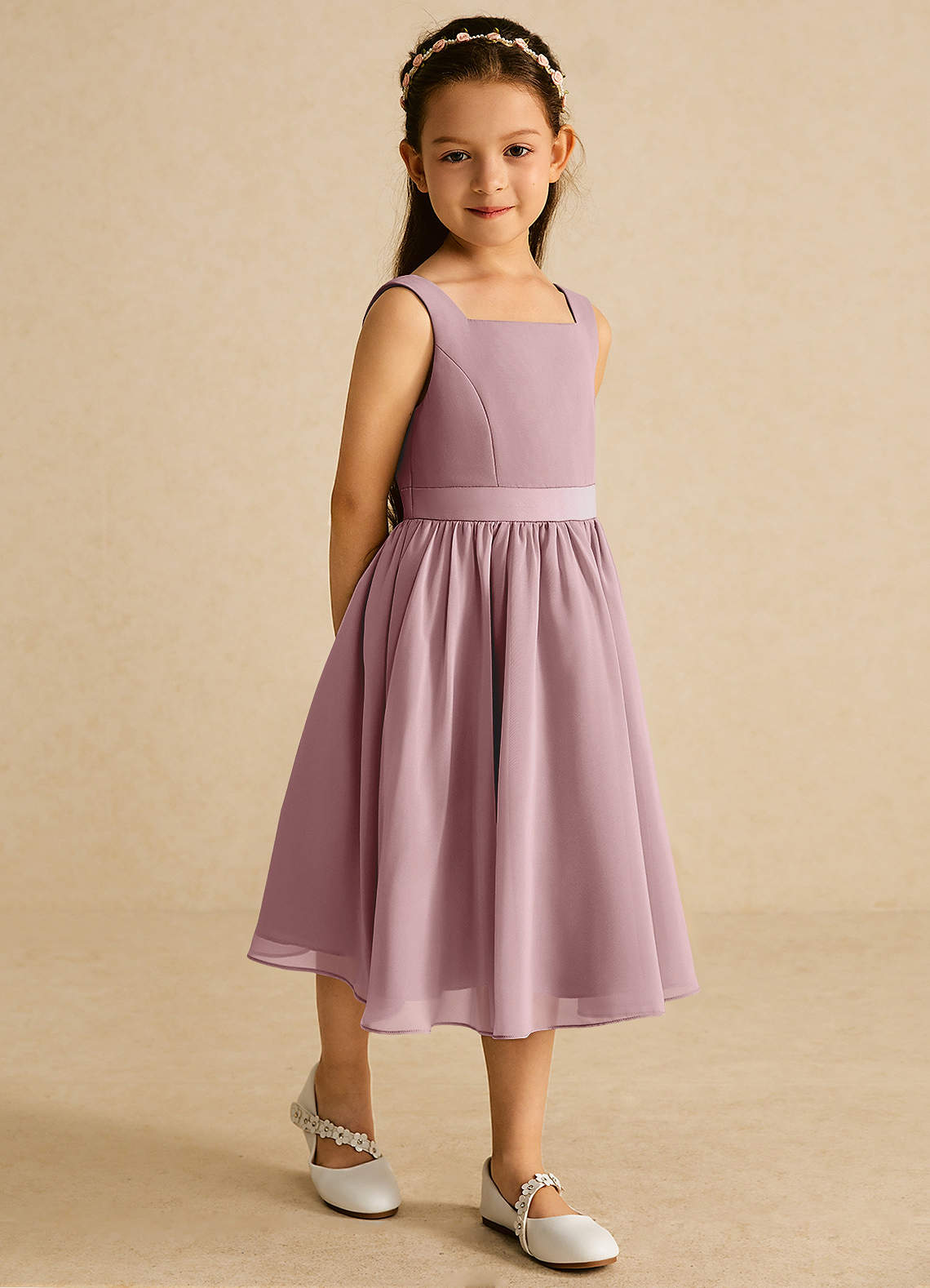 Azazie Ari Flower Girl Dresses Dusty Rose A-Line Sleeveless Chiffon Dress image4