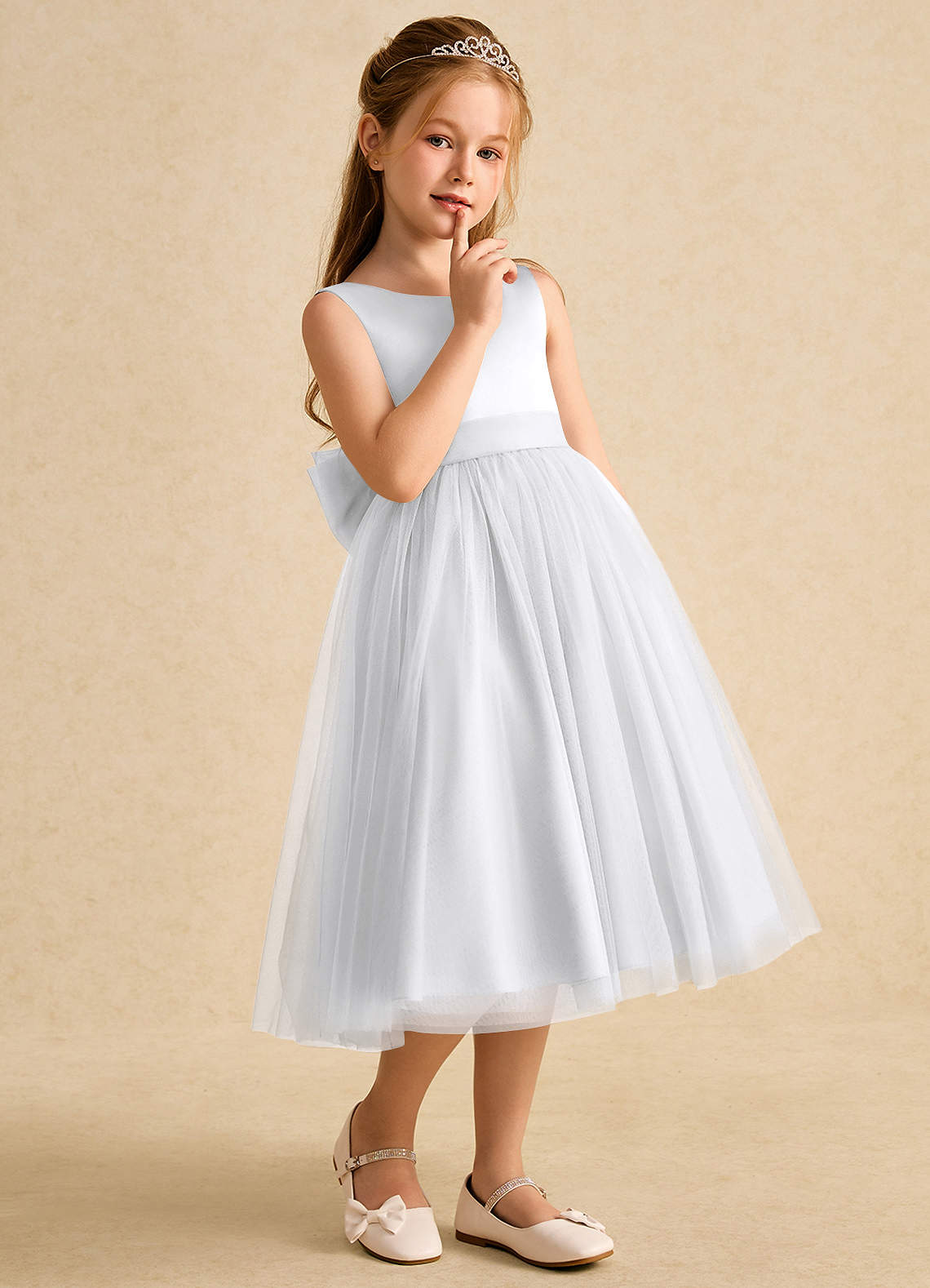 Azazie Winnie Flower Girl Dresses White Ball-Gown Bow Tulle Dress image5