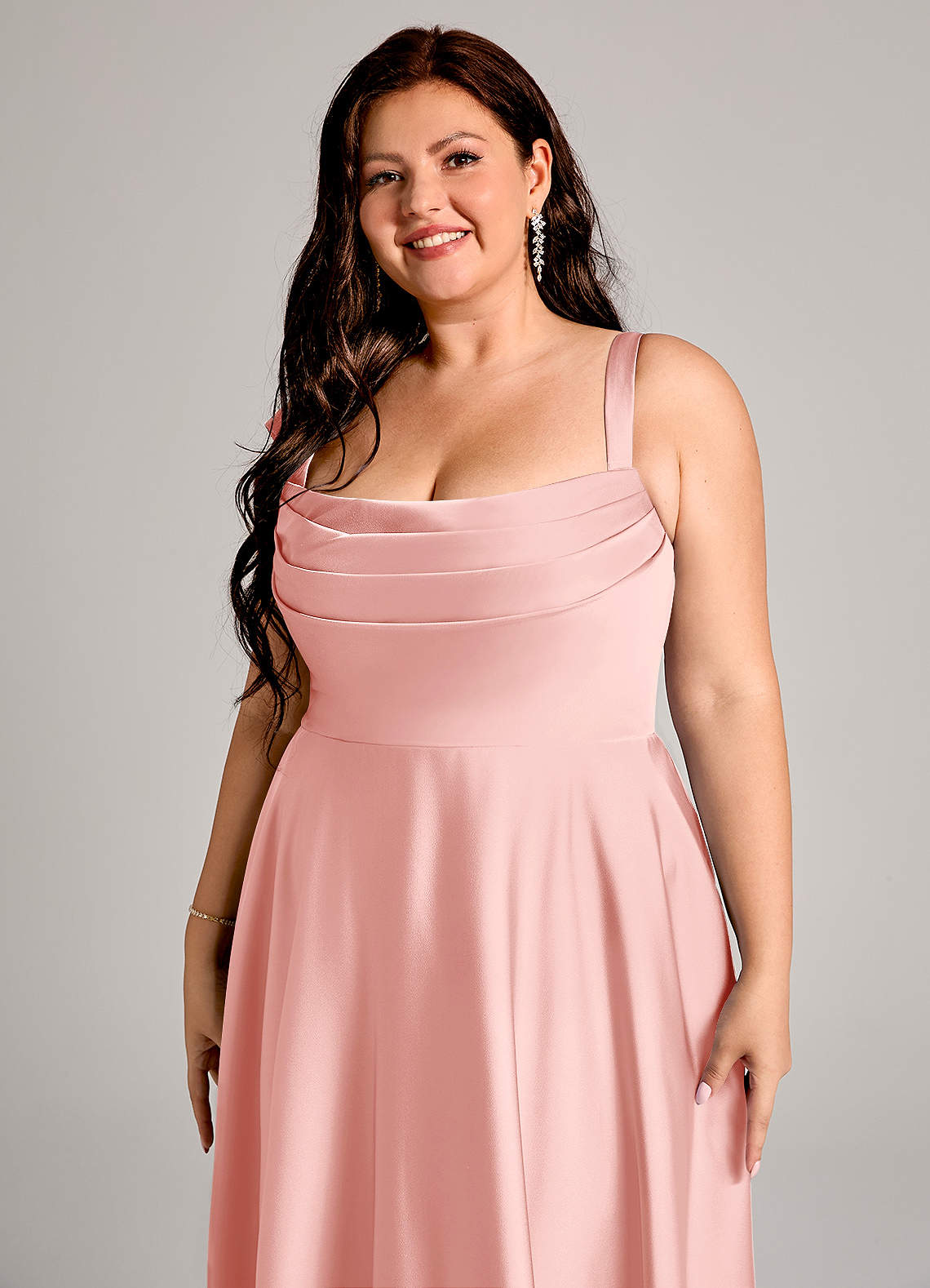 Azazie Shaude Powder Pink Stretch Satin Bridesmaid Dresses | Azazie