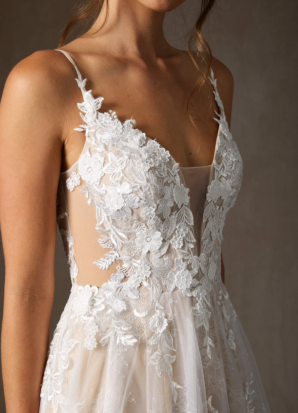Azazie Monda Wedding Dresses Diamond White Champagne A-Line Lace Tulle Dress image7
