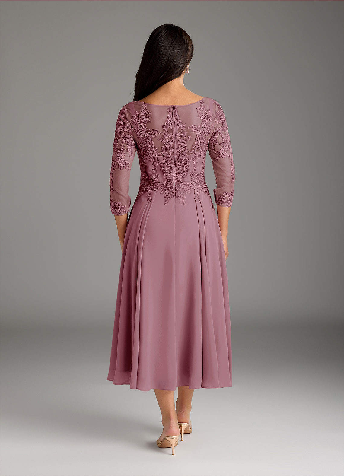 Azazie Marge Vintage Mauve A-Line Scoop Lace Chiffon Dress