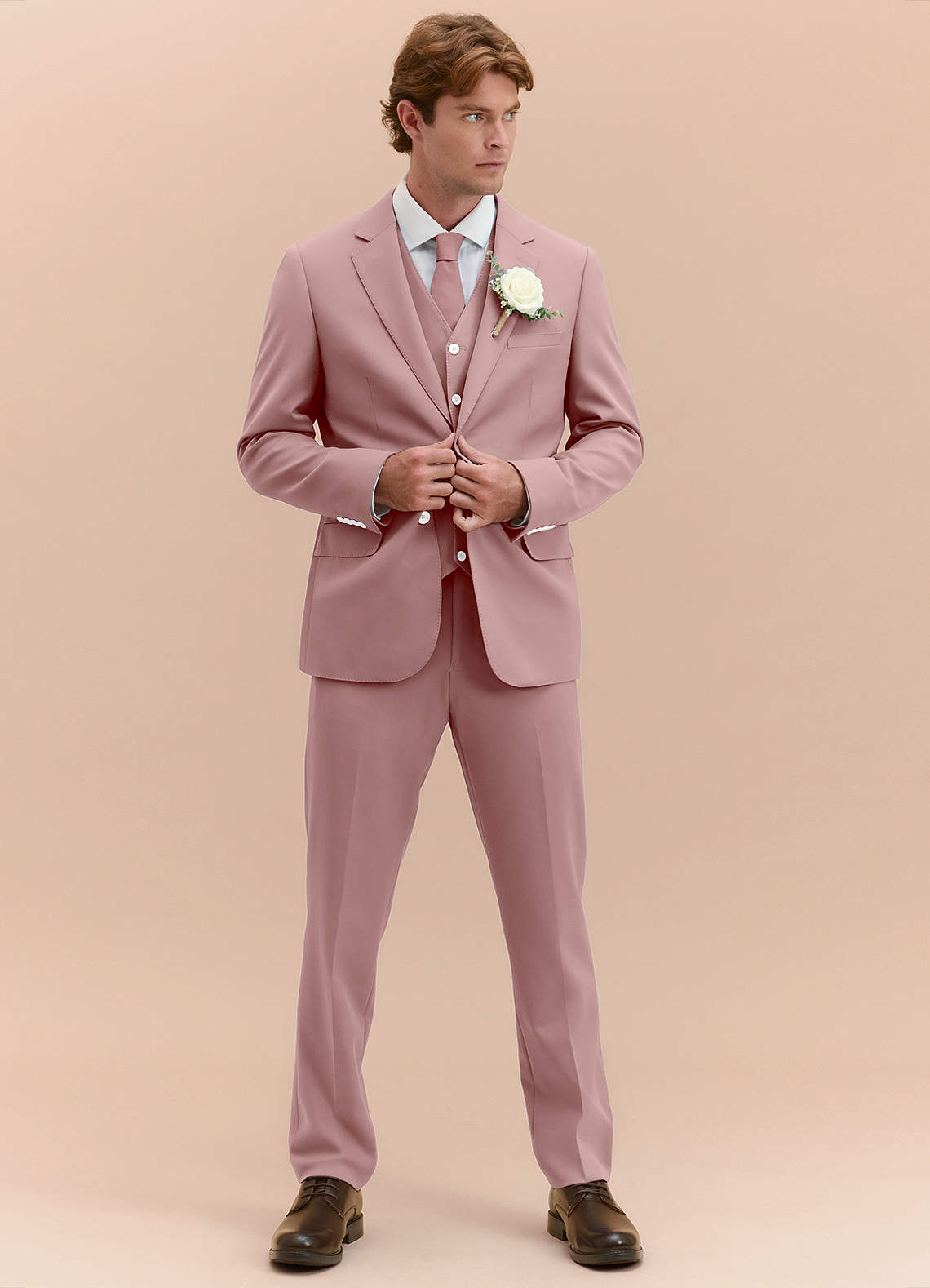 Azazie James Dusty Rose Structured Stretch 3-Piece Slim Men's Wedding Suit Size 38 Regular