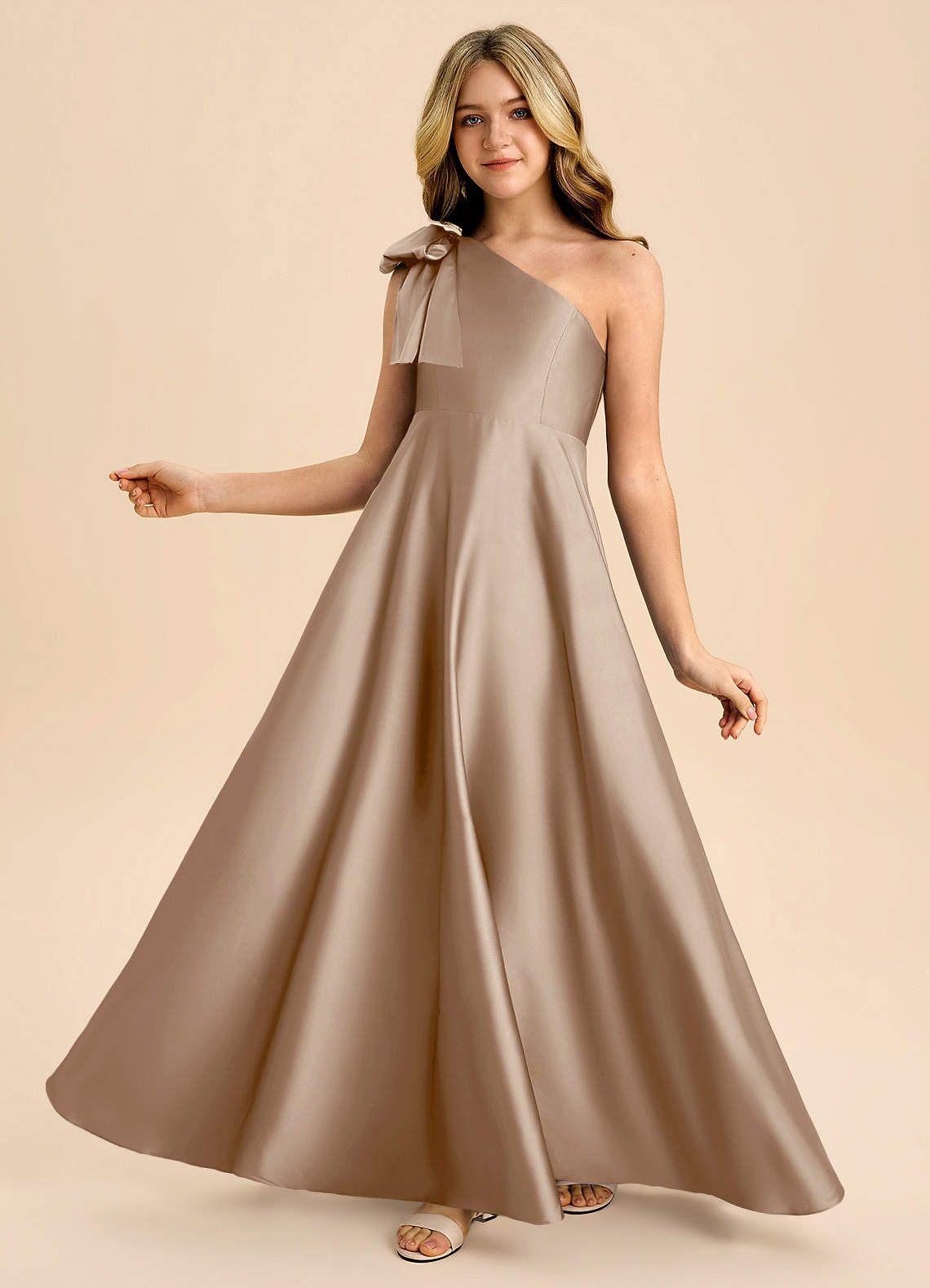 taupe junior bridesmaid dresses Taupe Empire Waist Junior Bridesmaid Dresses
