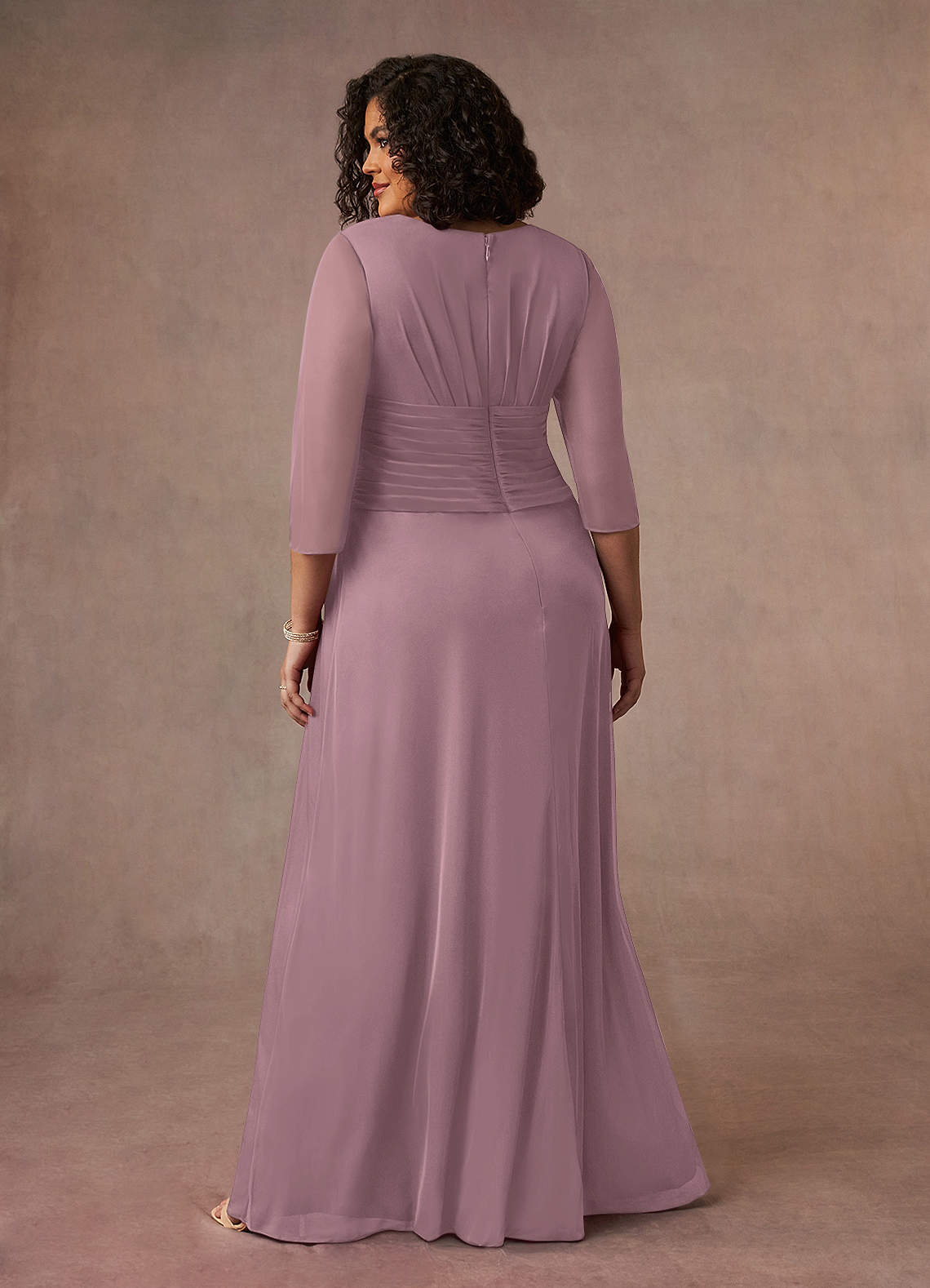 Azazie Annetta Mother of the Bride Dresses Dusty Rose A-Line V-Neck Pleated Mesh Dress image8