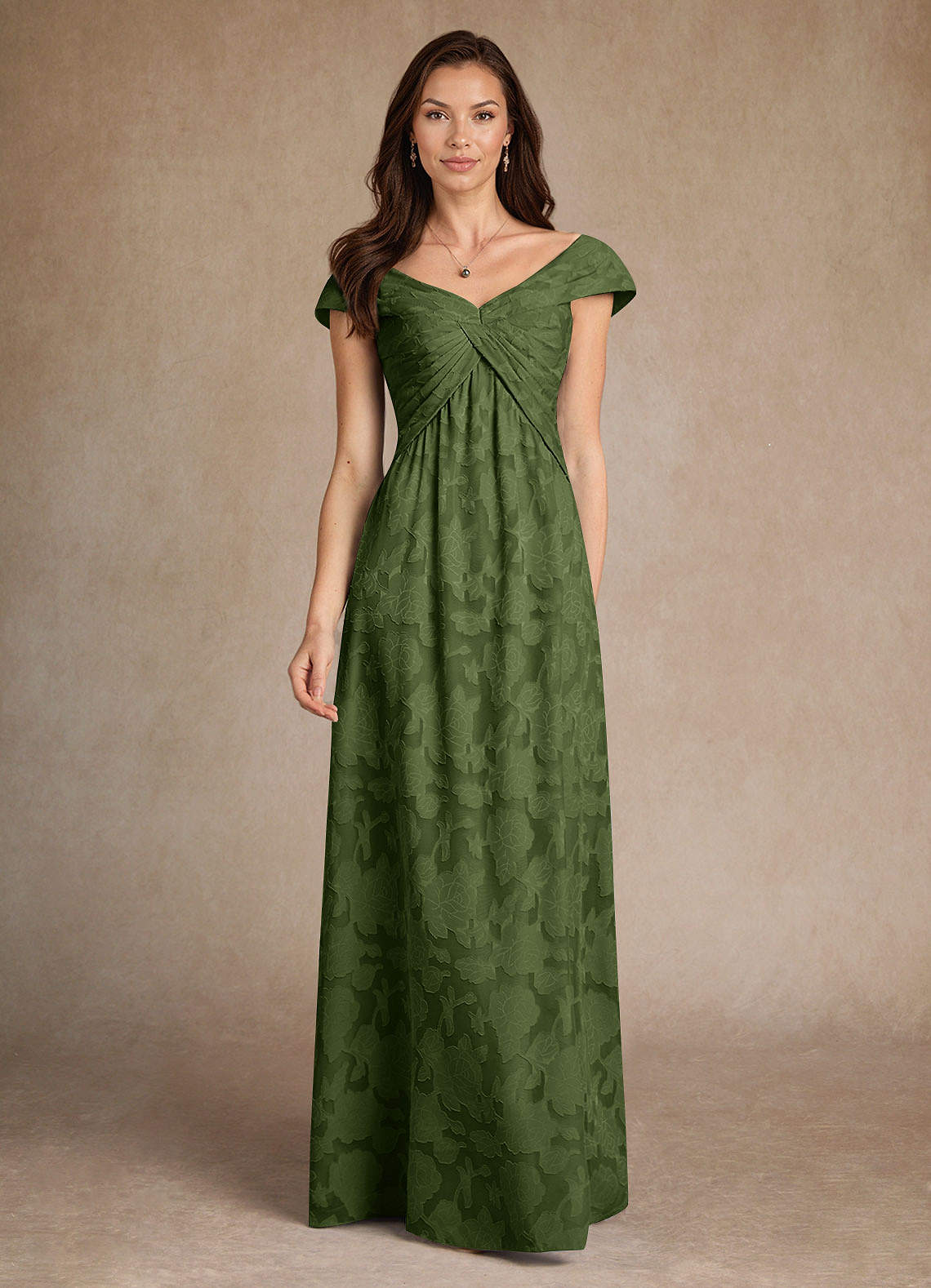 Azazie Myrtle 신부의 어머니 드레스 A라인 주름진 플로럴 번아웃 플로어 길이 드레스 image1