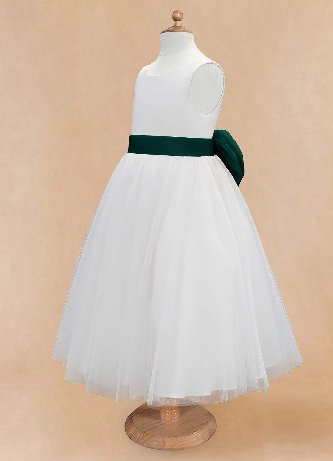 Azazie Kavi Flower Girl Dresses Ivory Pine A-Line Bow Matte Satin Dress image8