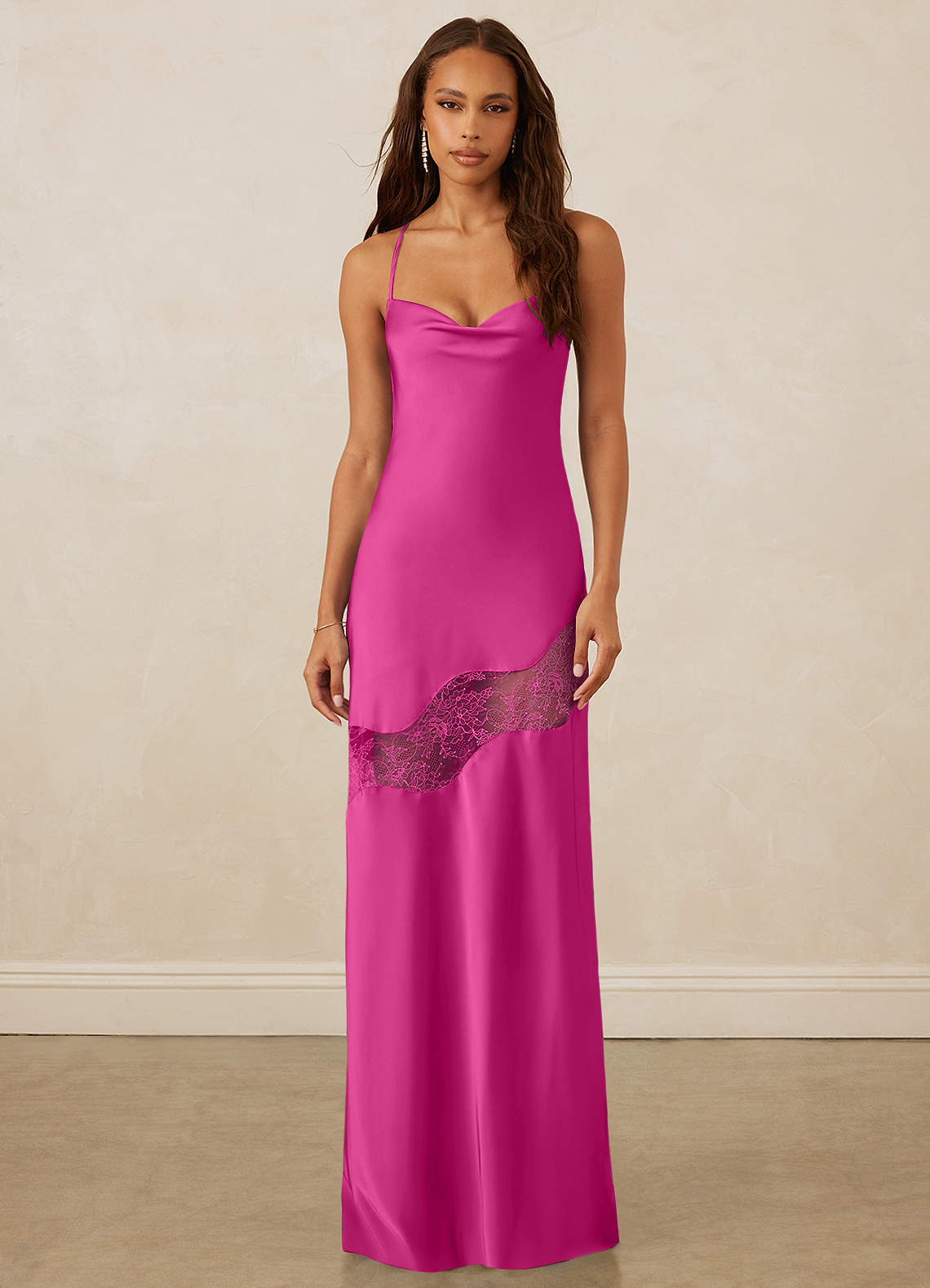 Christian Siriano Bridal for Azazie 1012 Bridesmaid Dresses Fuchsia Sheath Lace Stretch Satin Dress image1