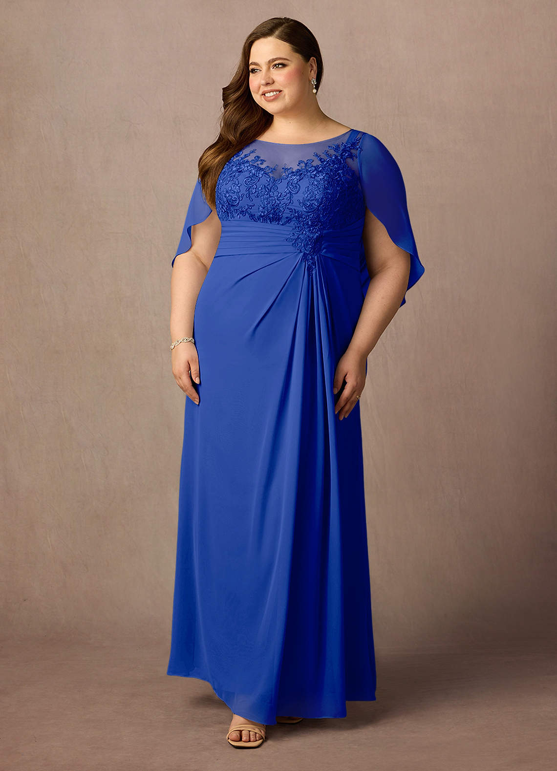 Azazie Hera Mother of the Bride Dresses Royal Blue A-Line Lace Capelet Chiffon Dress image8