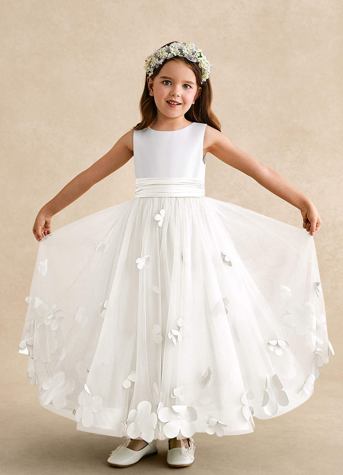 Azazie Vi Flower Girl Dresses Ivory A-Line Sleeveless Tulle Dress image4