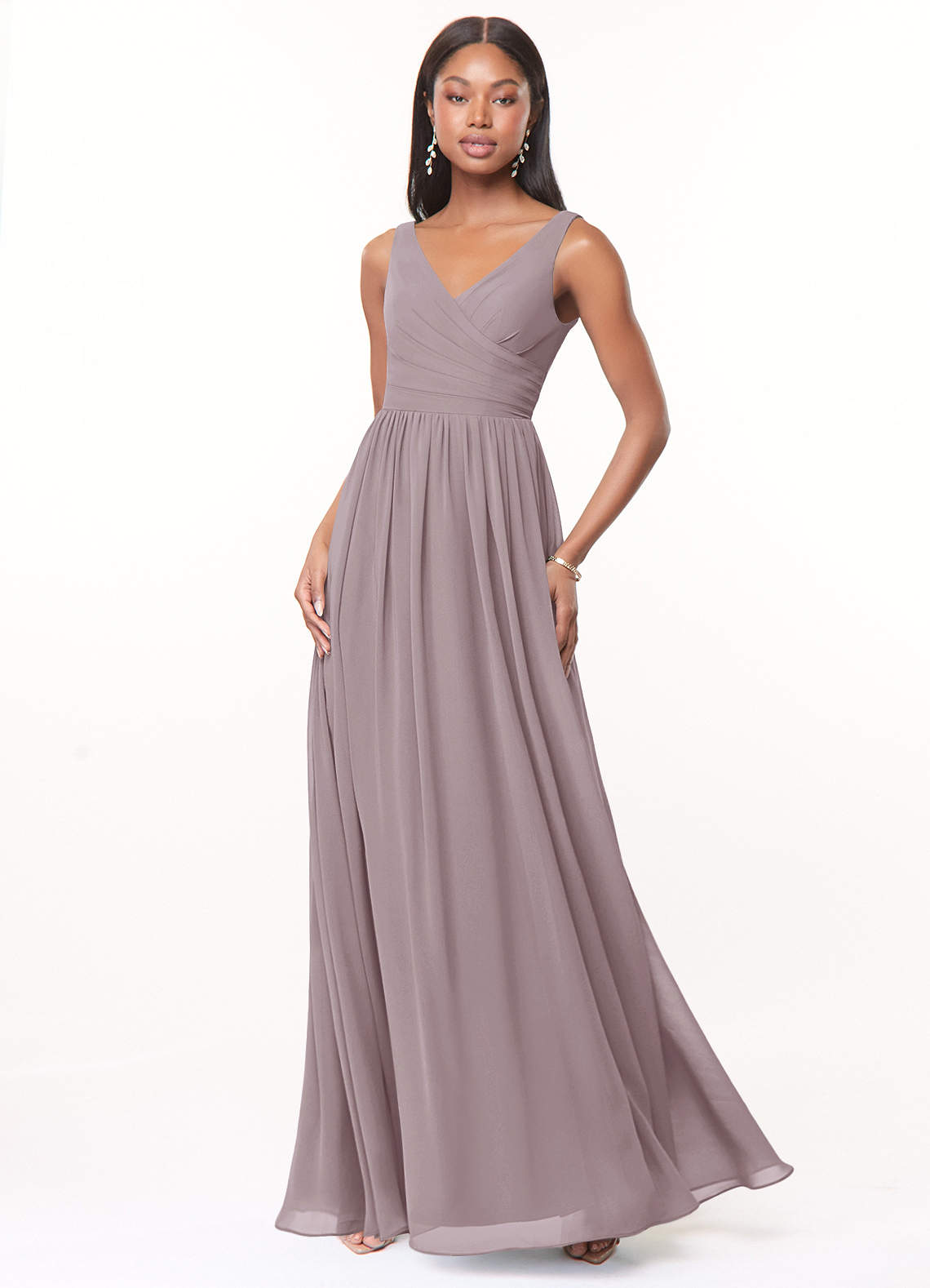 Azazie Keyla Bridesmaid Dresses Dusk A-Line V-Neck Pleated Chiffon Dress image1