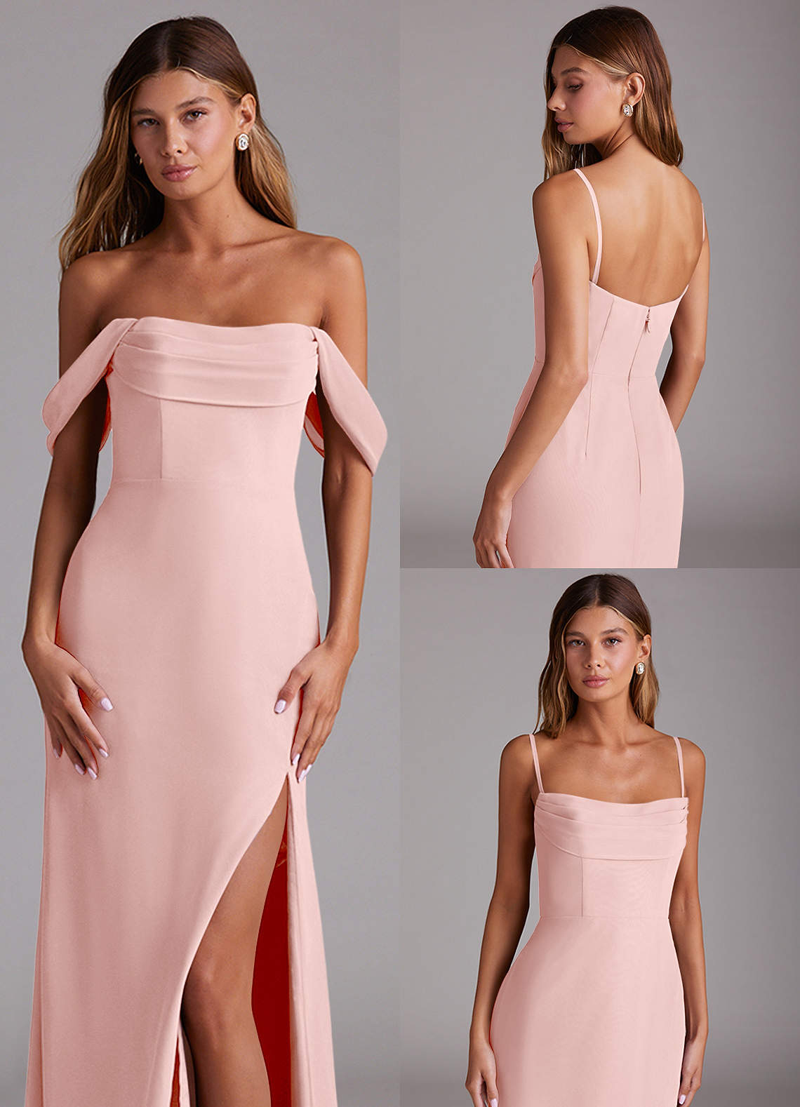 Azazie Saige Bridesmaid Dresses Powder Pink A-Line Off the Shoulder Chiffon Convertible Dress image9