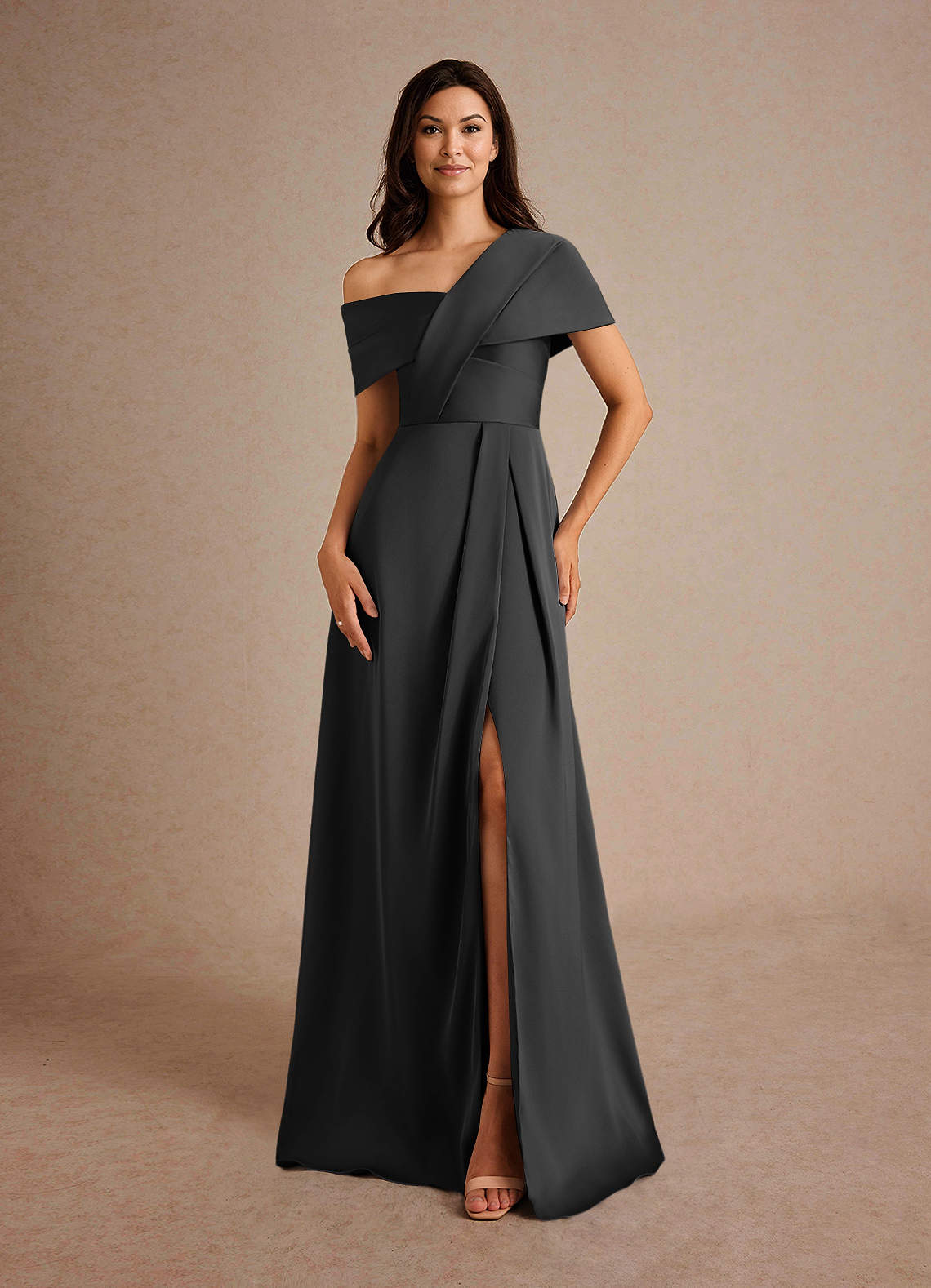 Azazie Milton Mother of the Bride Dresses Black A-Line Pleated Stretch Satin Dress image4