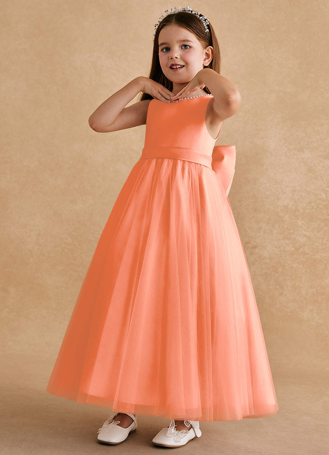 Azazie Cookie Flower Girl Dresses Sunset A-Line Bow Tulle Dress image3