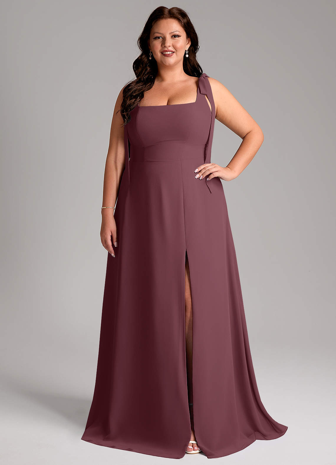Azazie Debra Bridesmaid Dresses Sangria A-Line with Pockets Chiffon Convertible Dress image1