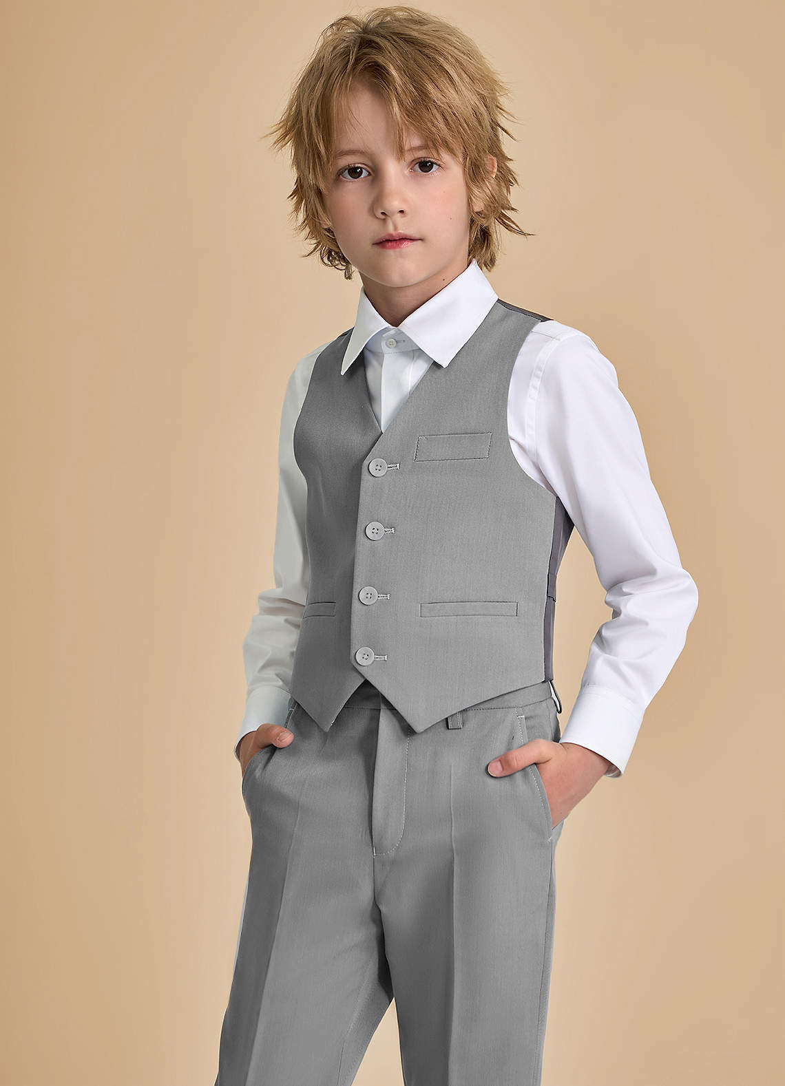 front Oliver Boys Grey 5-Piece Suit With Pre-tie