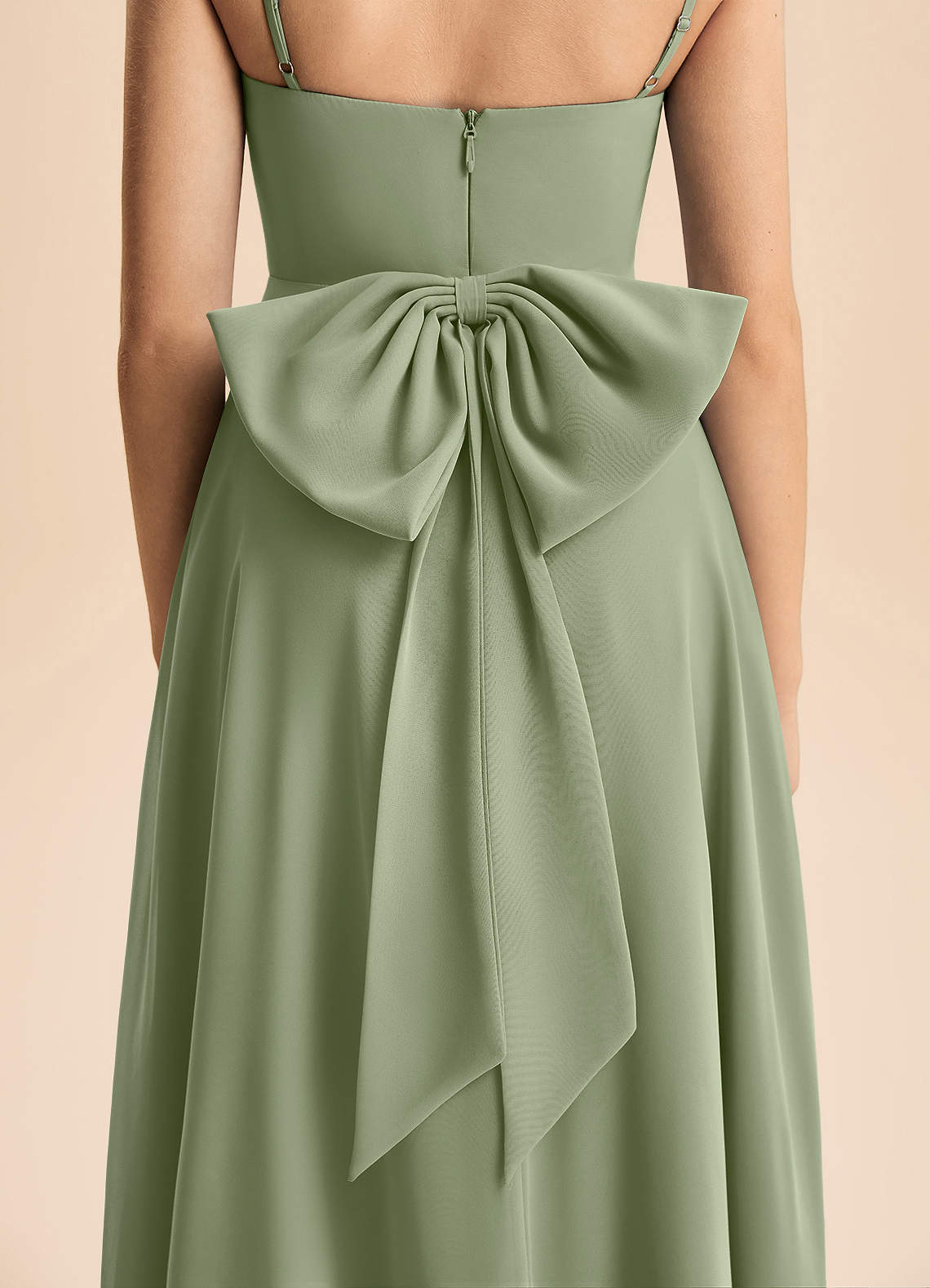 Azazie Bear Junior Pistachio A-Line Pleated Chiffon Dress image6