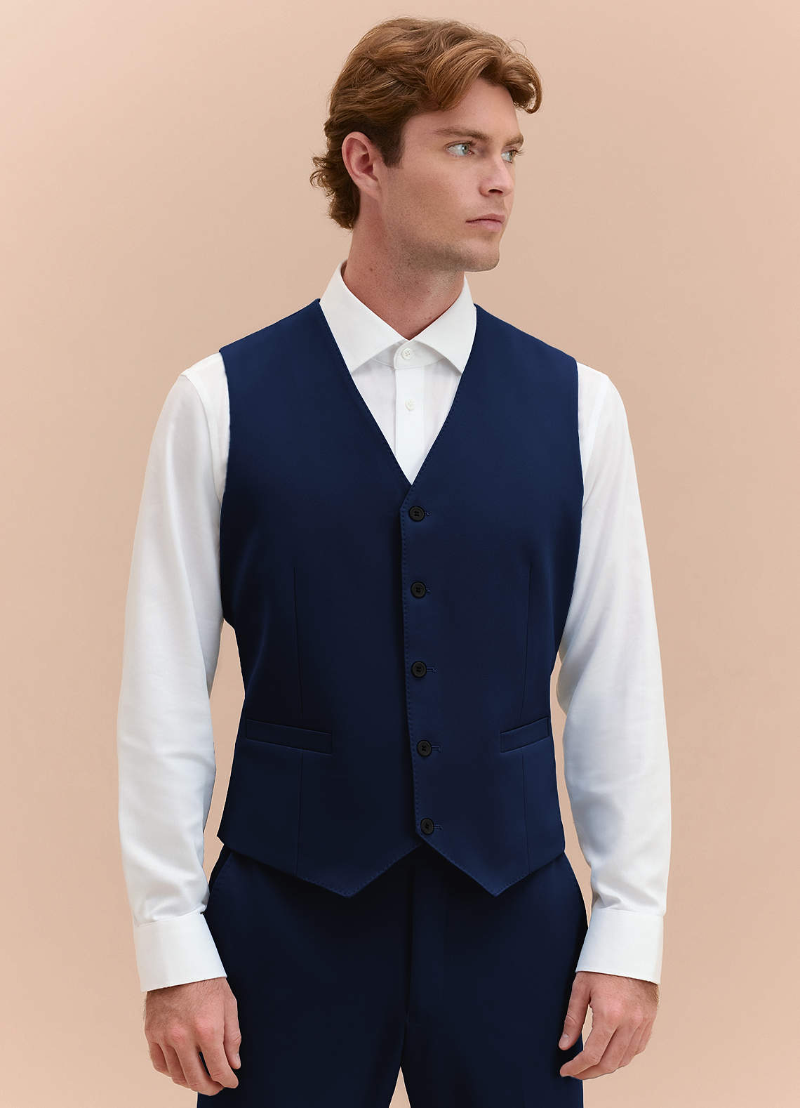 front James Blue Structured Stretch Suit Vest