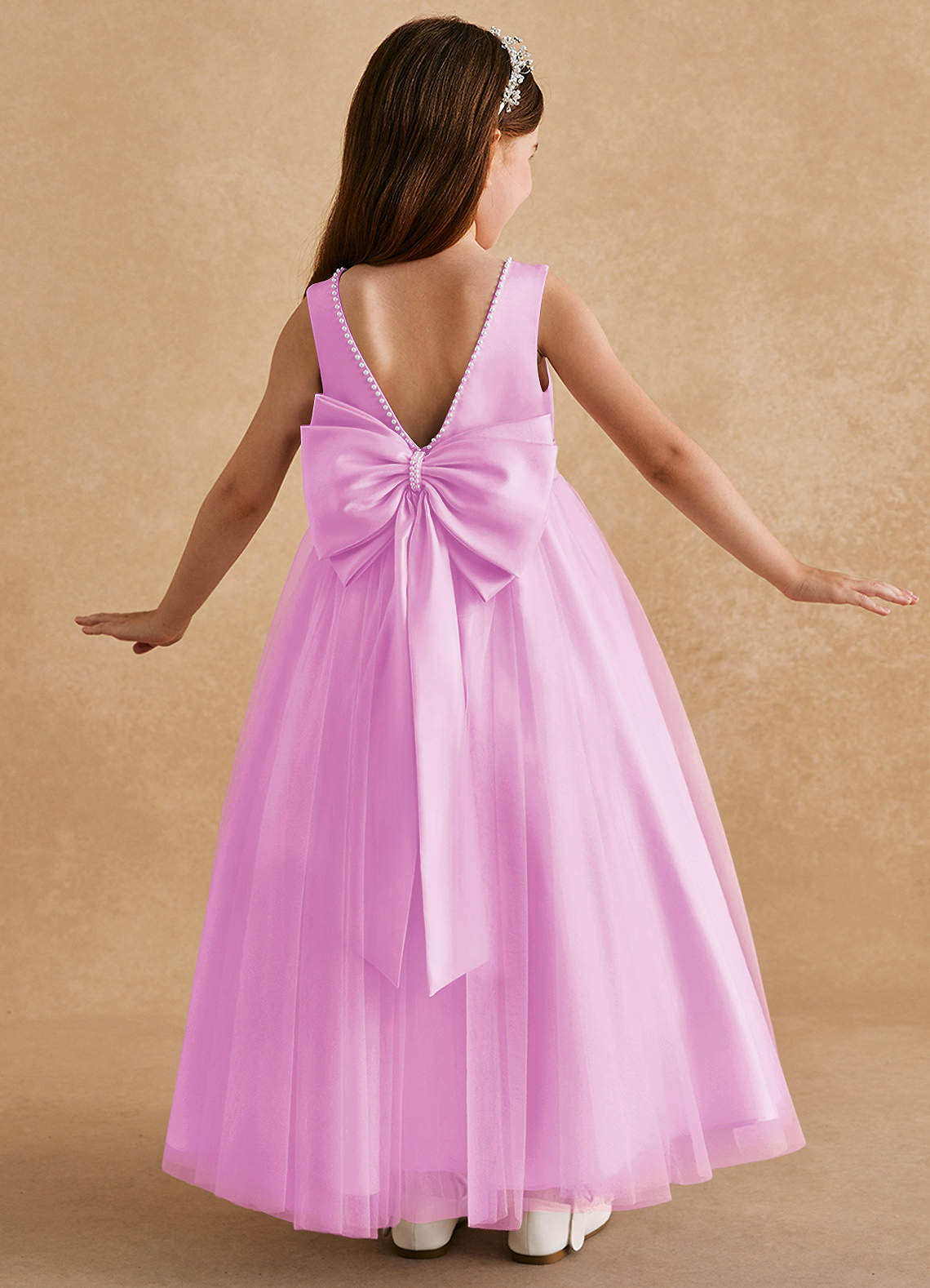 Azazie Cookie Flower Girl Dresses Candy Pink A-Line Bow Tulle Dress image1