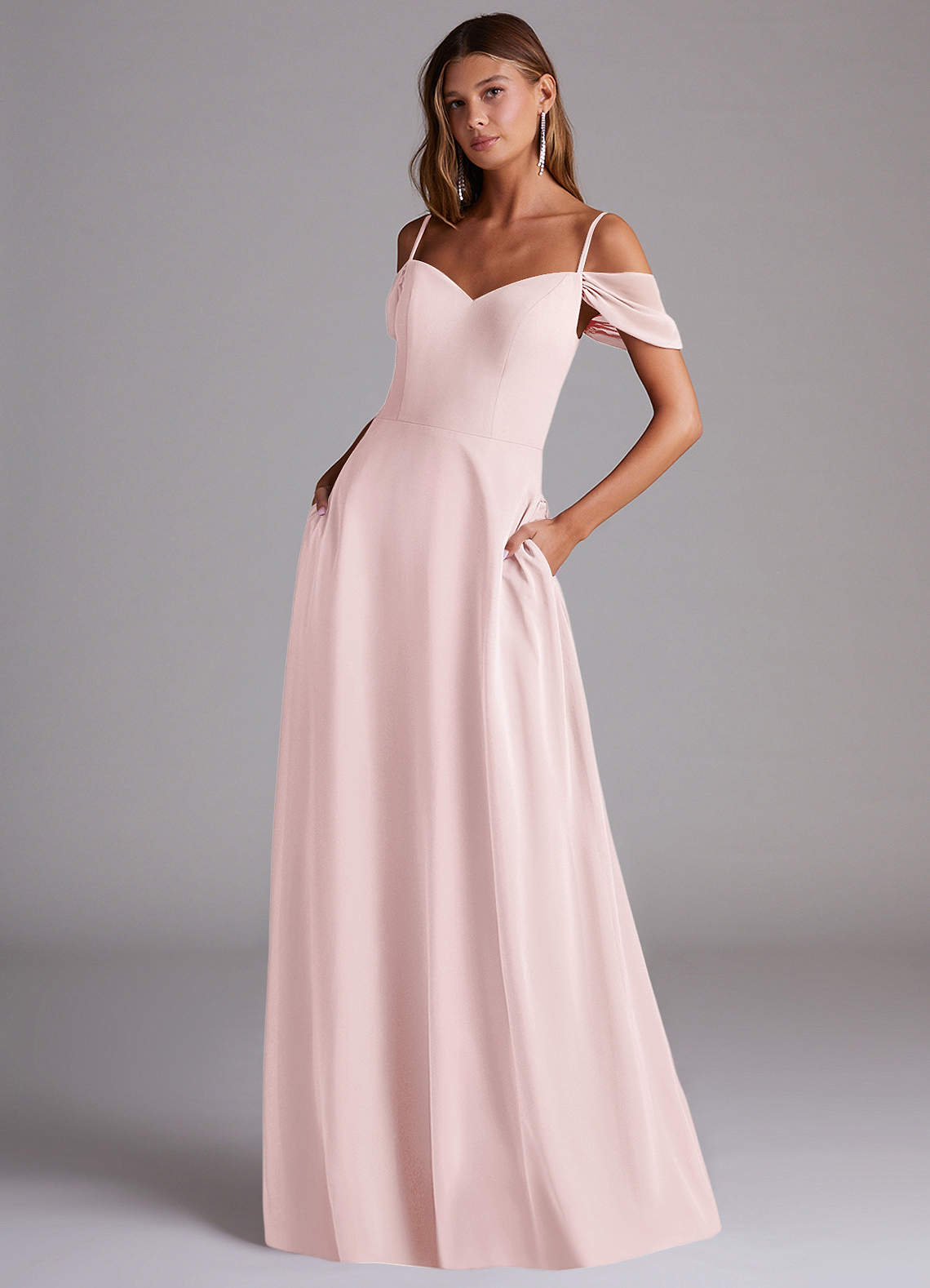 Azazie Marley Bridesmaid Dresses Blushing Pink A-Line Off the Shoulder Chiffon Convertible Dress image1