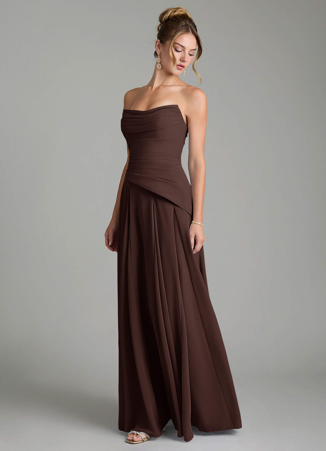 Azazie Gabriela Brautjungfernkleider Eine Linie Korsett Chiffon Kleid Ganache image5