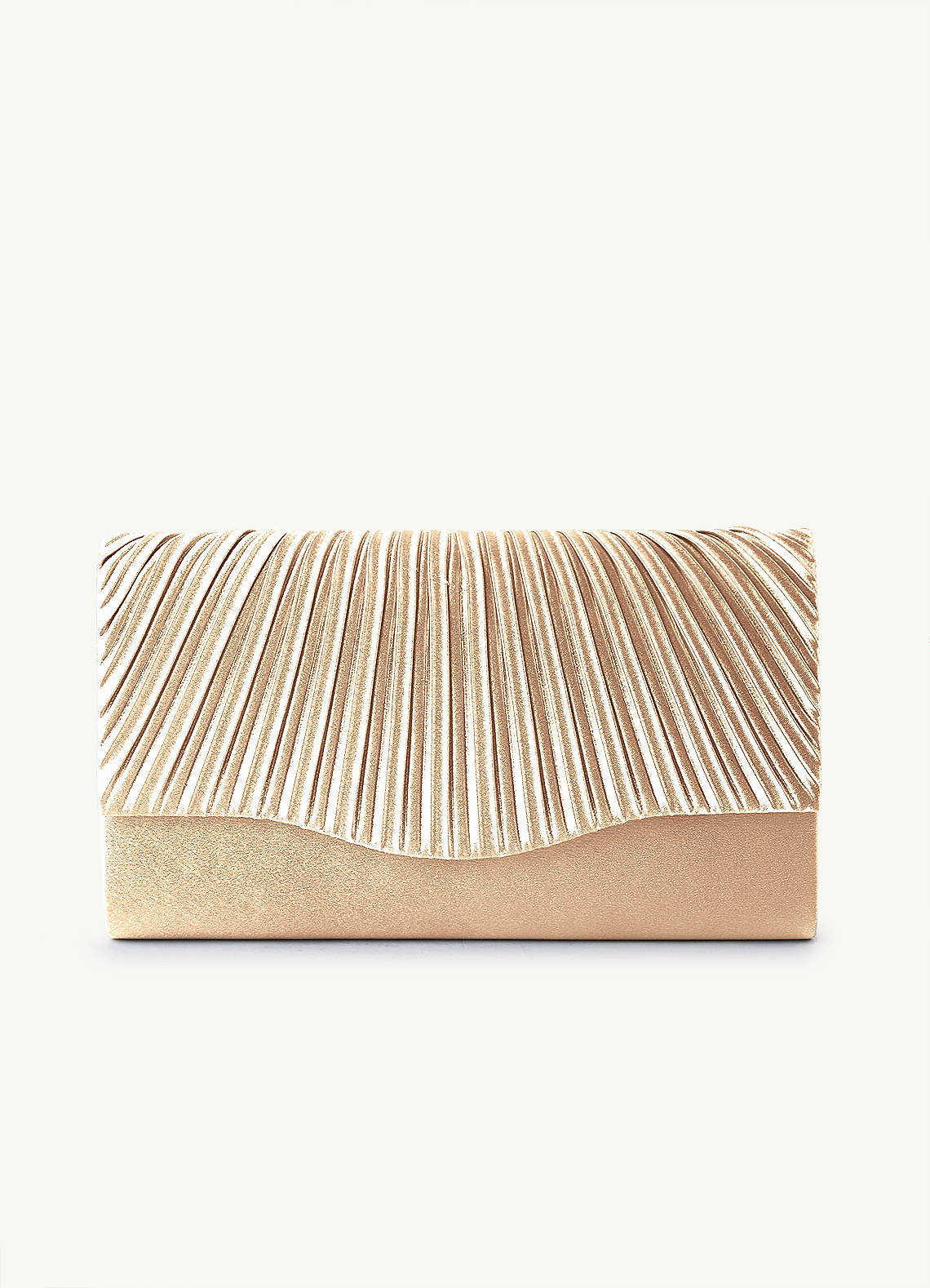 front Farblich passende Clutch aus plissiertem Metallic-Satin
