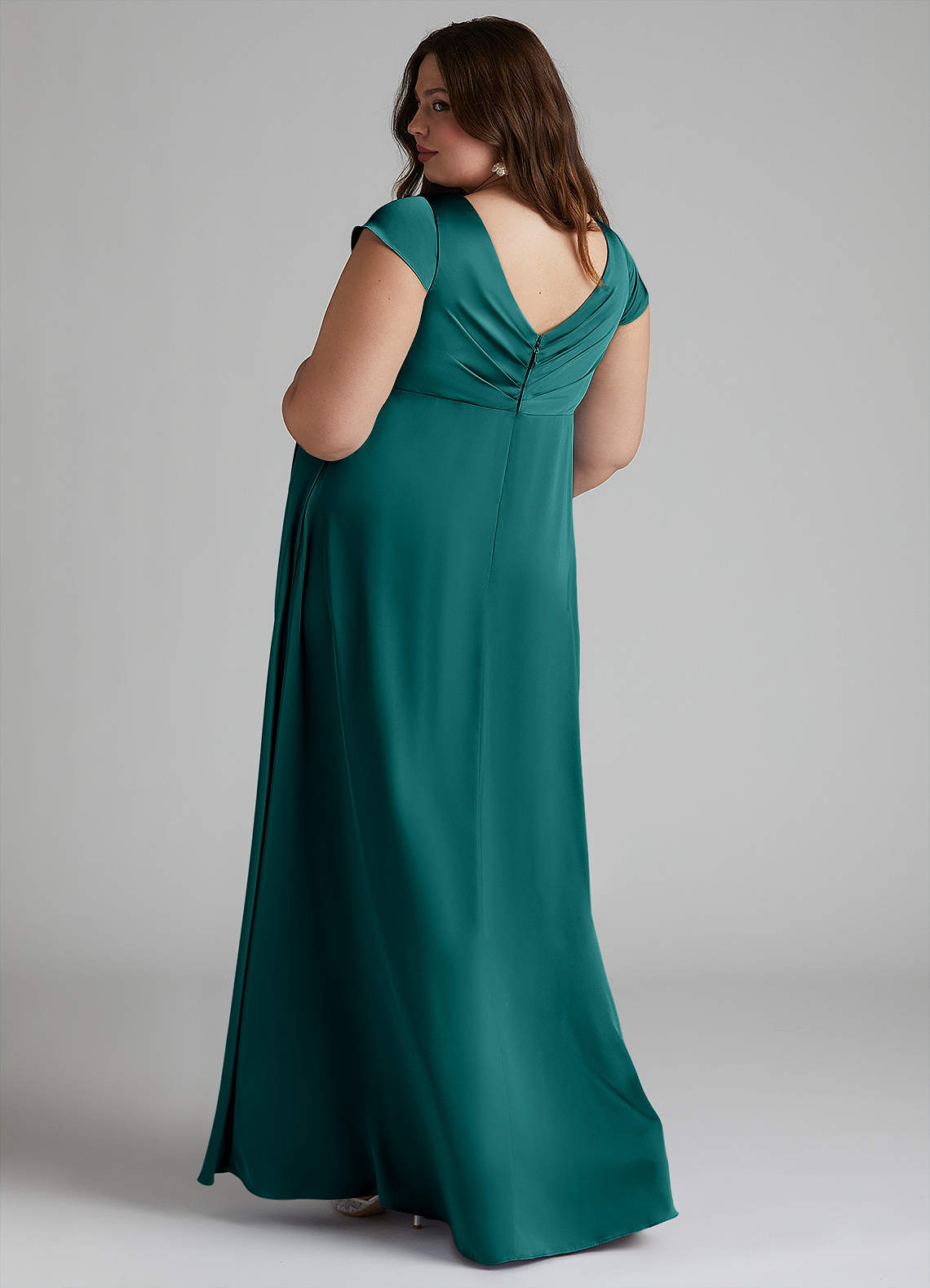 Azazie Allessia Probar vestidos en casa Vestido de Corte en A Plisado Hasta el suelo Satén Elástico image8