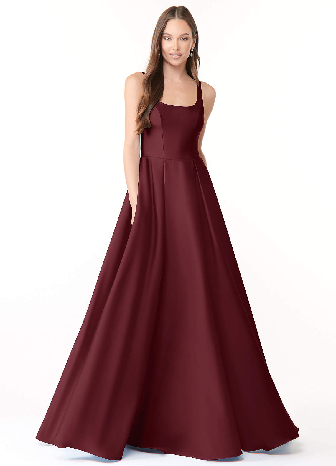 Azazie Neve Bridesmaid Dresses Cabernet Ball-Gown with Pockets Stretch Satin Dress image1