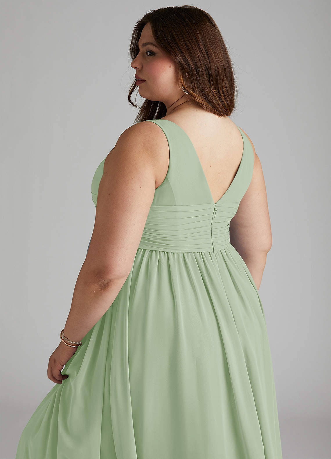 Azazie Yetta Maternity Bridesmaid Dresses A-Line V-Neck Gathered Chiffon Floor-Length Dress image11