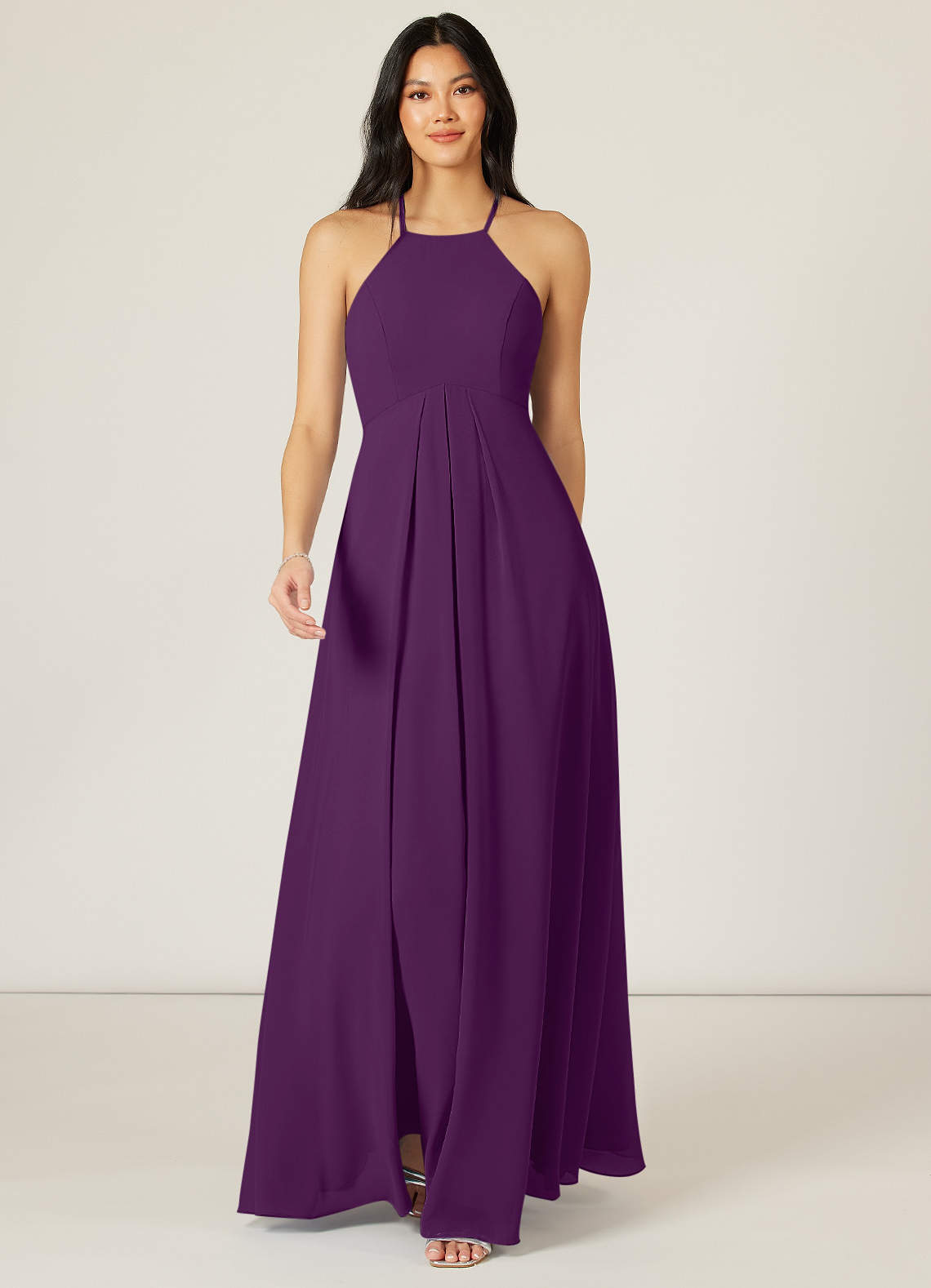 Azazie Sarah Bridesmaid Dresses Grape Empire Pleated Chiffon Dress image1