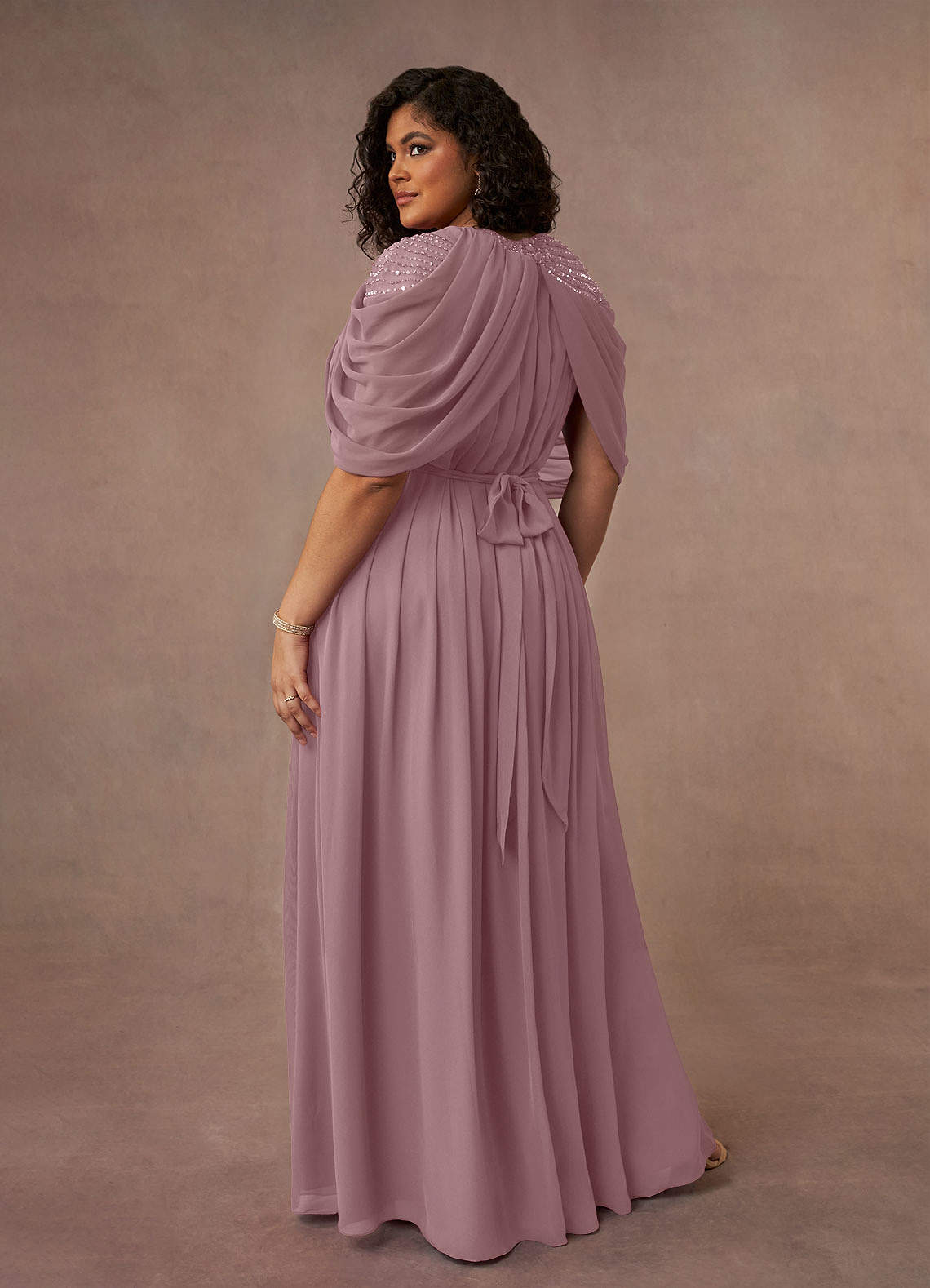 Azazie Olena Mother of the Bride Dresses Dusty Rose A-Line Sequins Chiffon Dress image3
