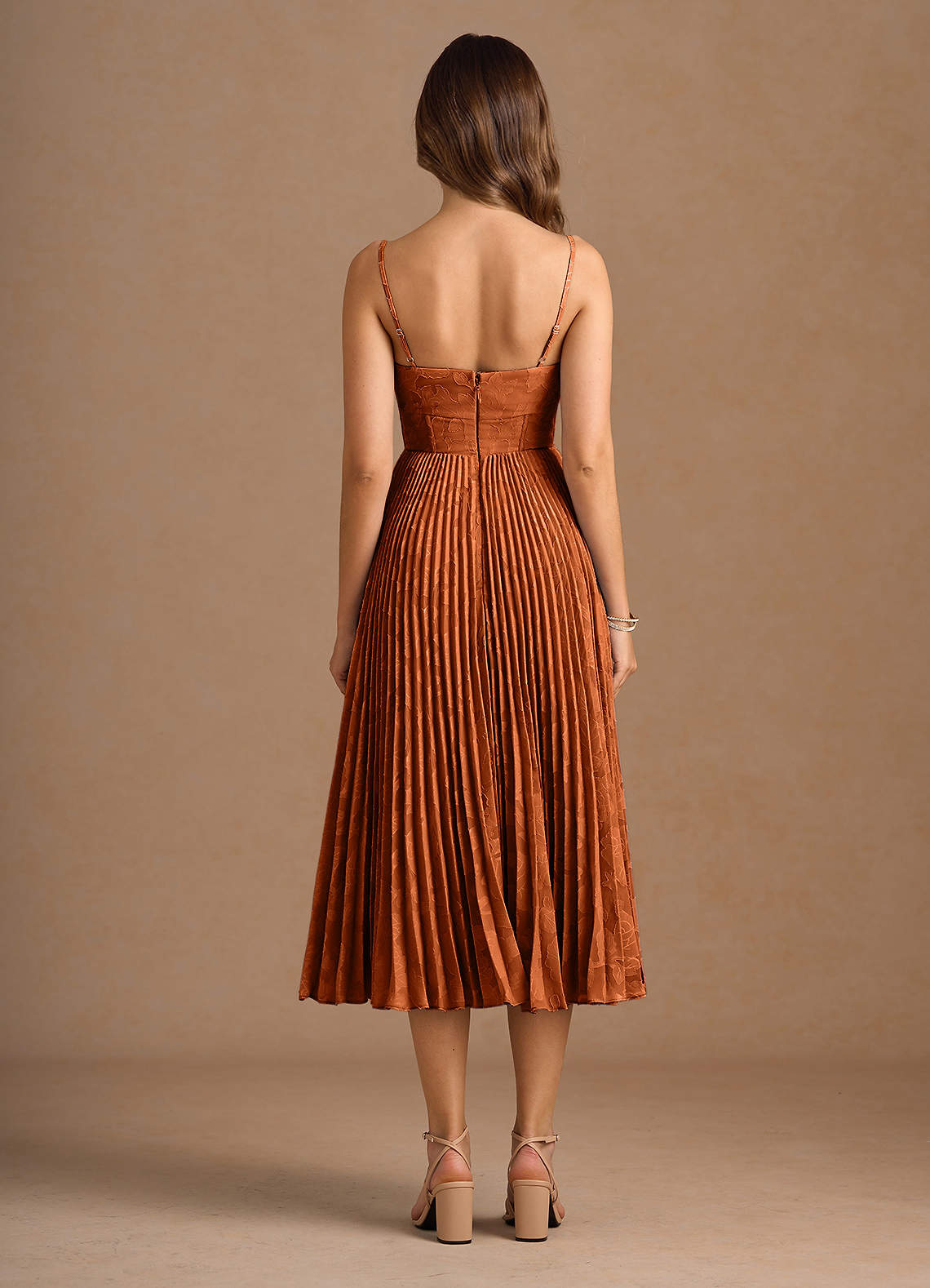 Annie Rust Pleated Midi Dress | Azazie CA