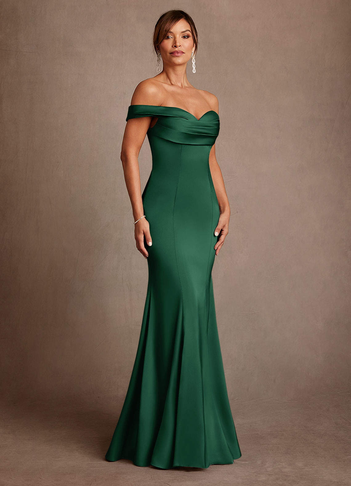 Azazie Boone Dark Green Mermaid Off the Shoulder Stretch Satin Dress | Azazie Azazie Boone Dark Green Mermaid Off the Shoulder Stretch Satin Dress | Azazie