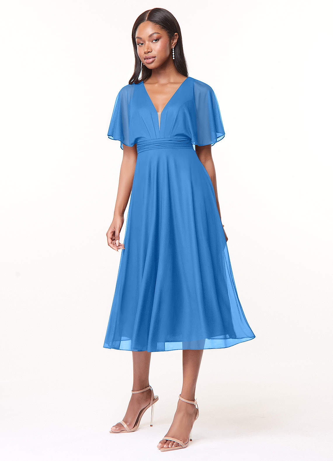 Azazie Tinsley Venta Final Vestido de Agave de Malla de Corte en A con Plisado image2