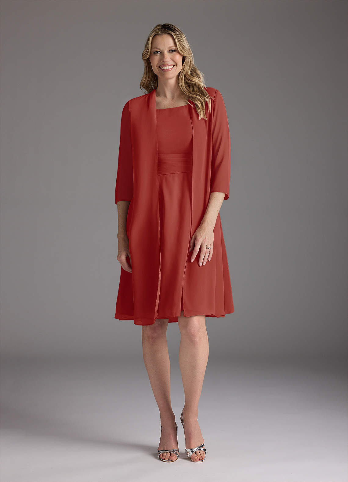 Azazie Shirley Mère de la mariée Robes Robe Trapèze en Mousseline de soie Plissé Scoop Terracotta image1