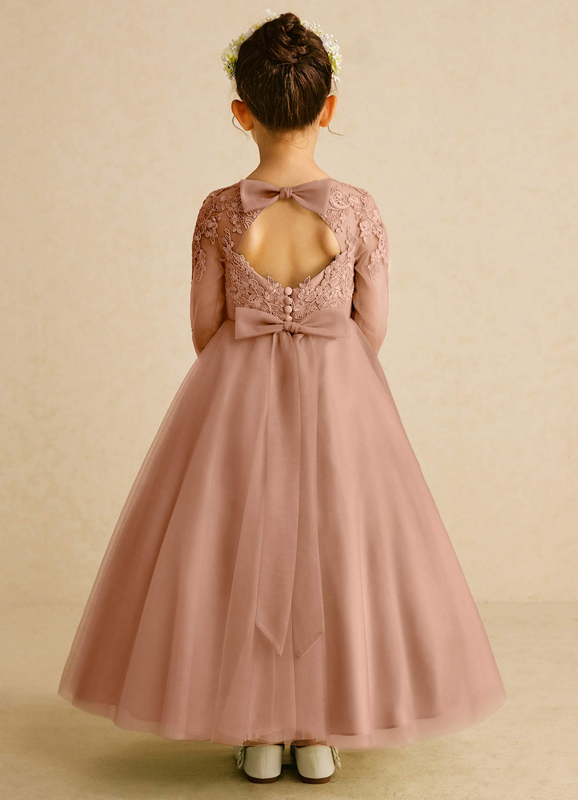 Azazie Precious Blumenmädchenkleider A-Linie Spitze Tüll Kleid Champagner Rosa image1