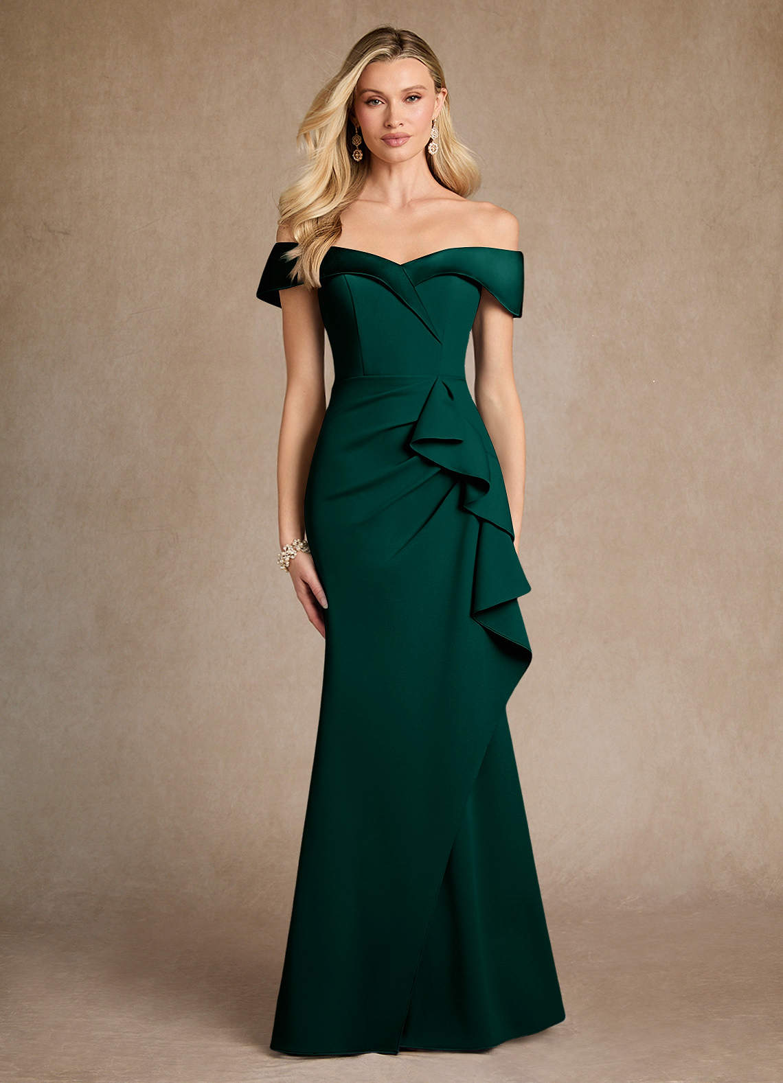 Azazie Laredo Mother of the Bride Dresses Pine Mermaid Off the Shoulder Stretch Crepe Dress image1