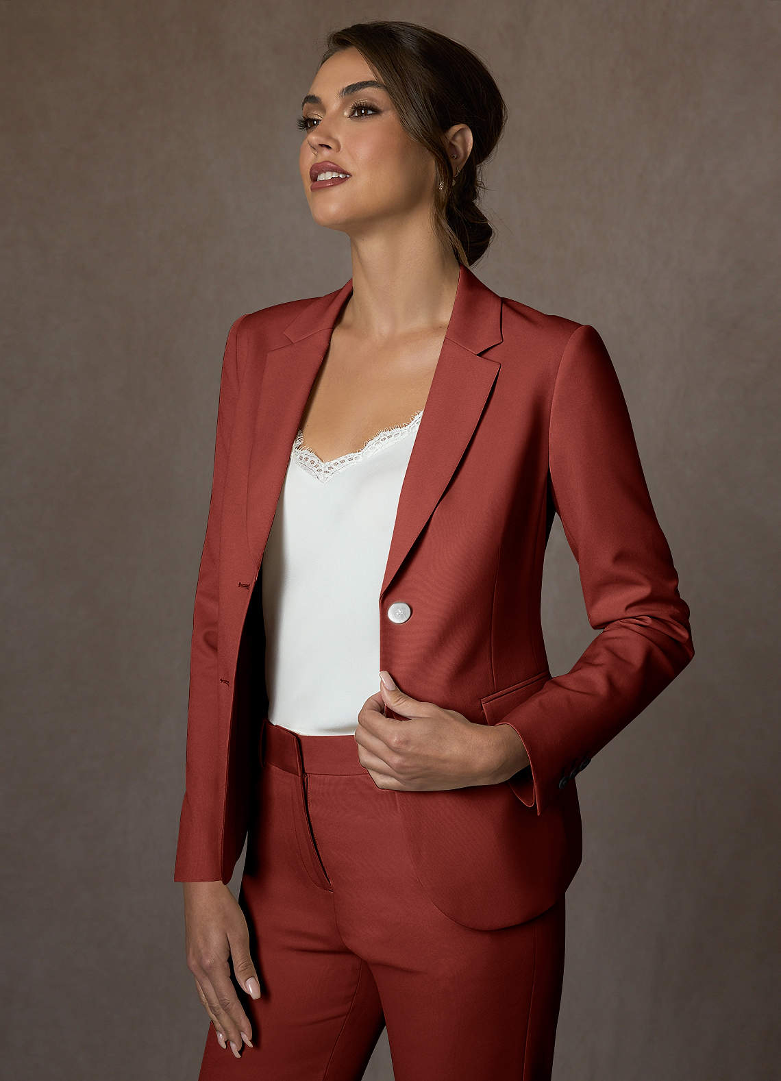 front Whitney Terracotta Structured Stretch Blazer