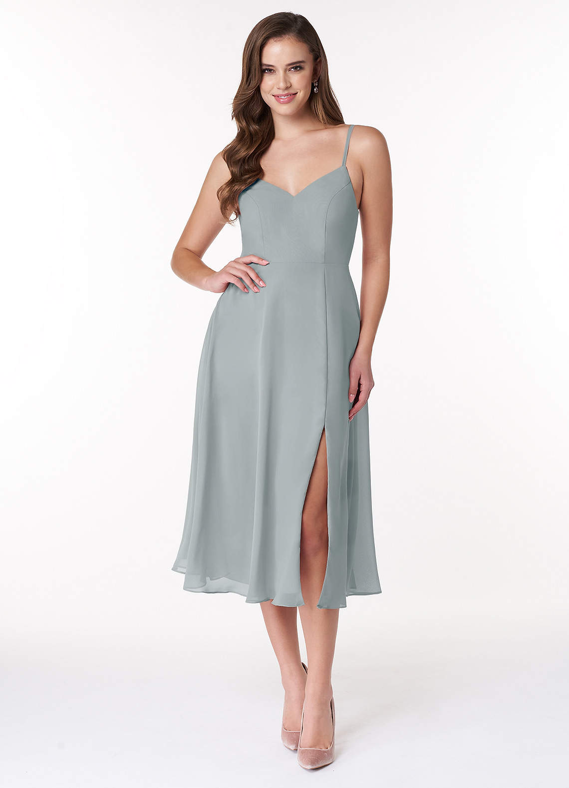Azazie Clarissa Bridesmaid Dresses Dolphin Grey A-Line V-Neck Chiffon Dress image1