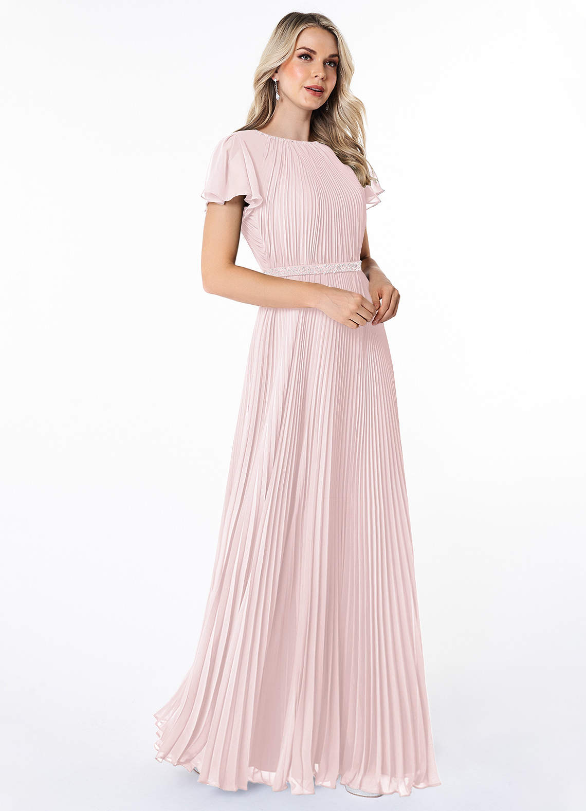 Azazie Kara Modest Bridesmaid Dresses A-Line Pleated Chiffon Floor-Length Dress image2