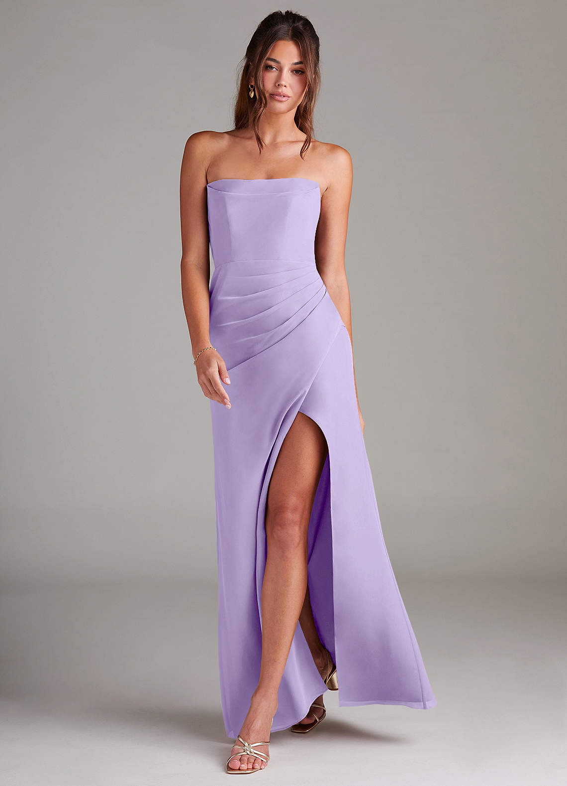Azazie Leonis Bridesmaid Dresses Lilac Sheath Strapless Chiffon Convertible Dress image6
