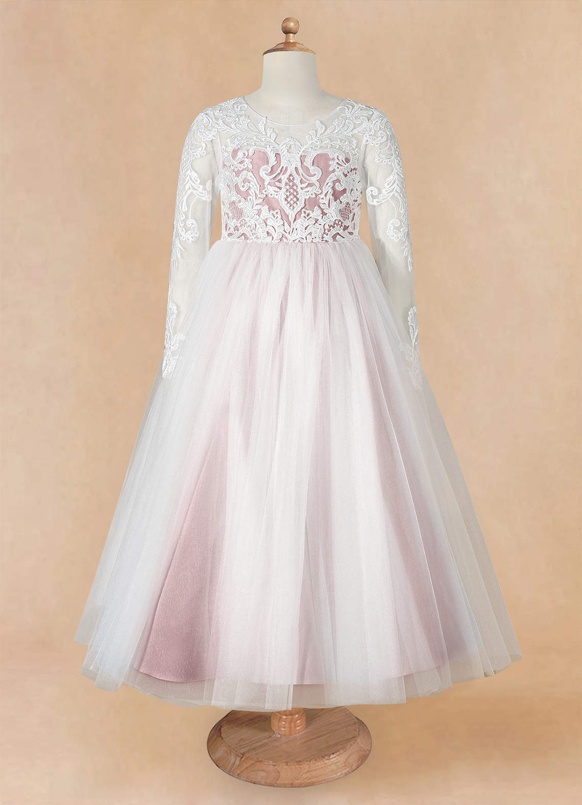 Azazie Elodie Robe Demoiselle D'honneur Fillette Robe Princesse en Dentelle Ivoire Rose Poussiéreux image9