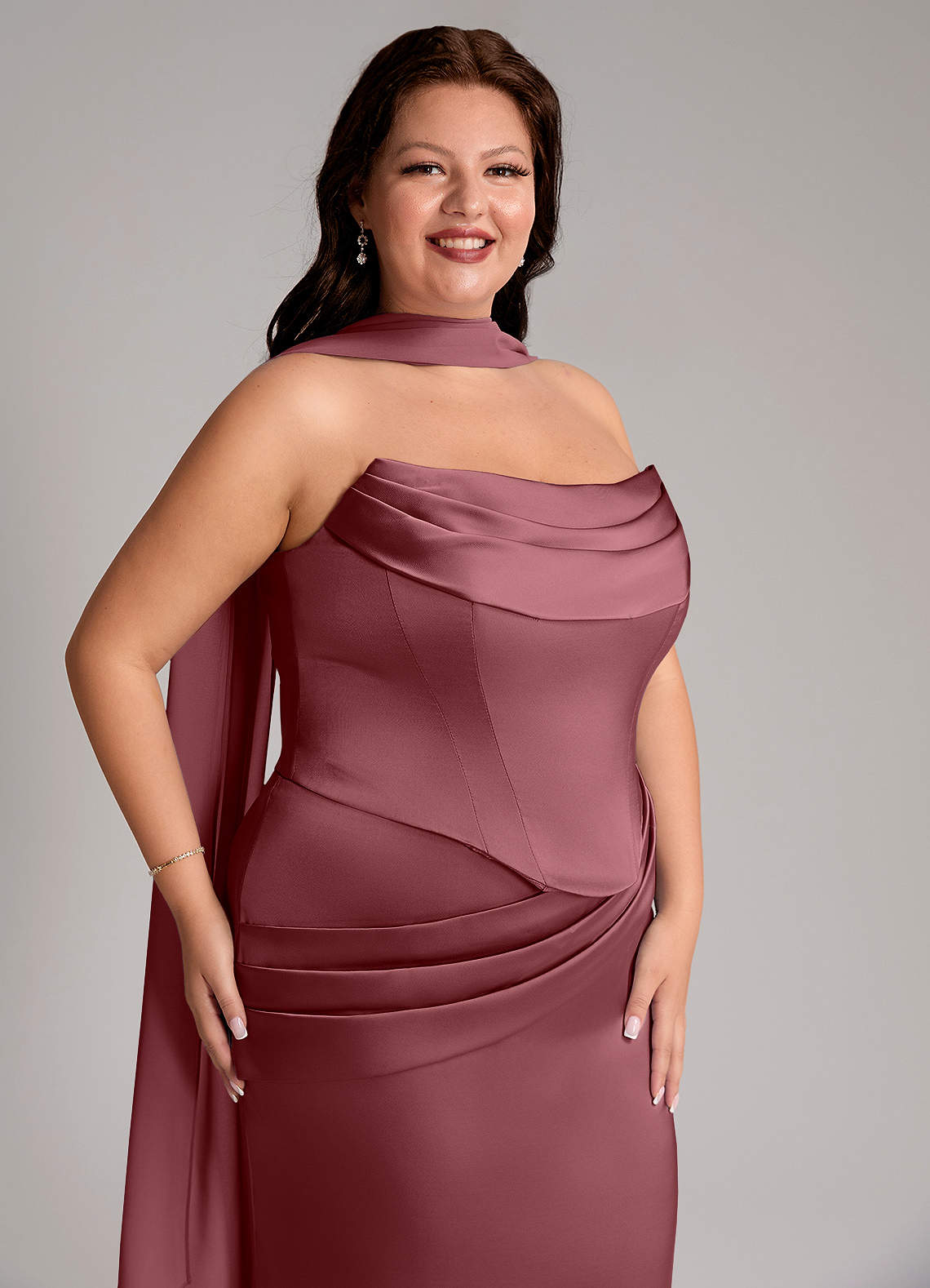 Azazie Sorrel Vestidos de madrinha de casamento Vestido Rosa Do Deserto de Cetim elástico de sereia com Sem alças image10