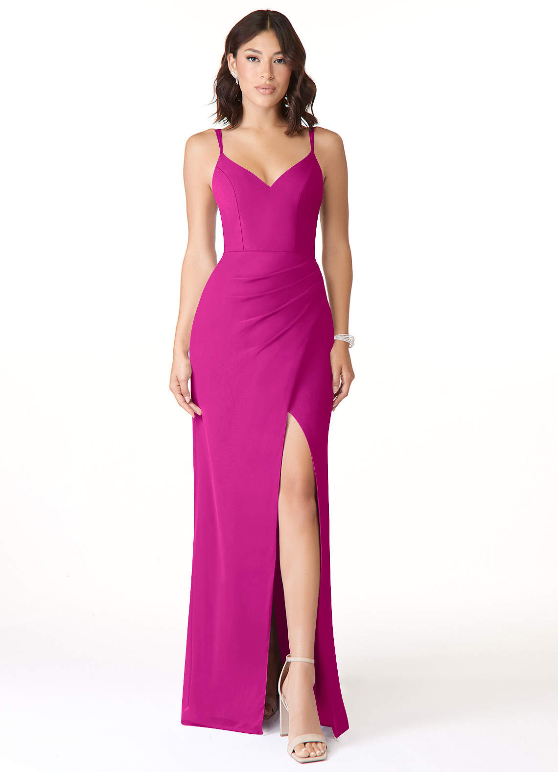 Azazie Leo Bridesmaid Dresses Fuchsia Mermaid V-Neck Pleated Chiffon Dress image1