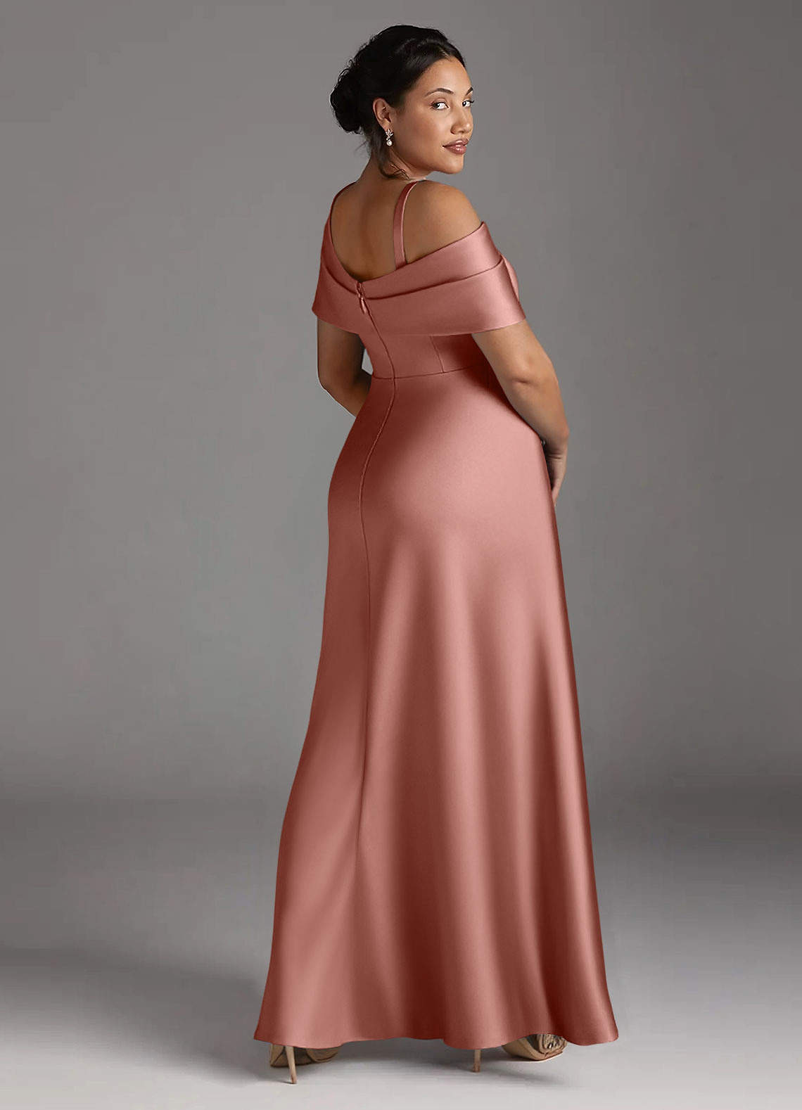 Azazie Milton Mother of the Bride Dresses Rosette A-Line Pleated Stretch Satin Dress image11