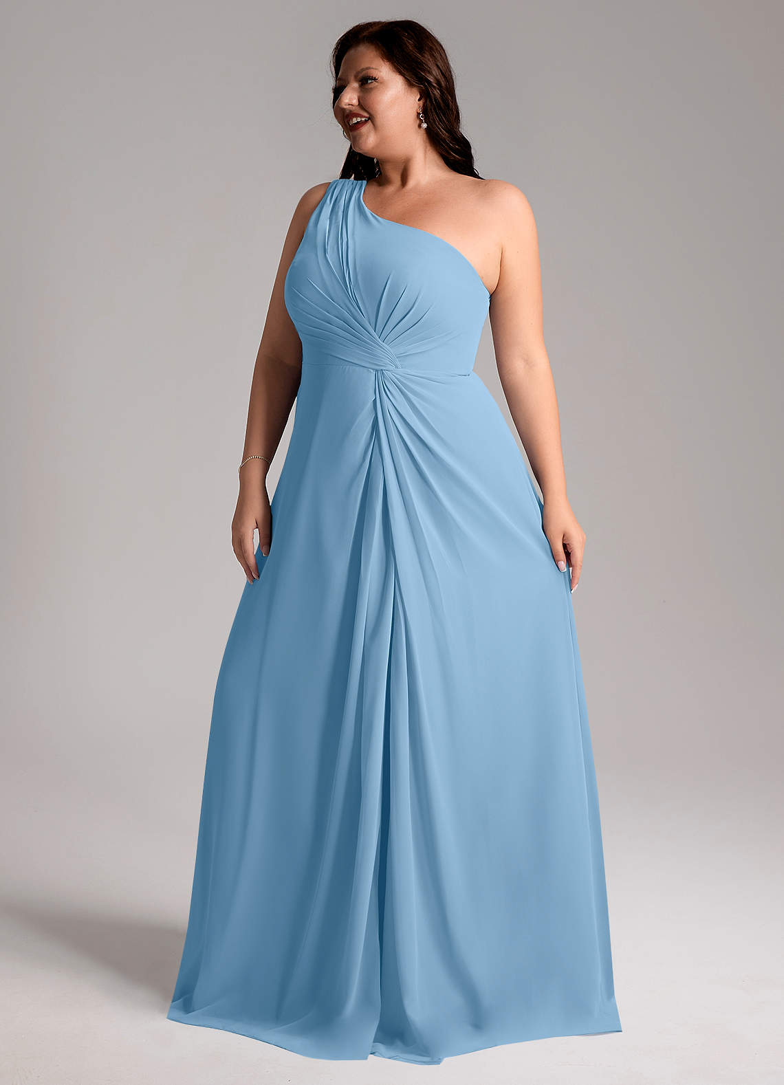 Azazie Brooke Bridesmaid Dresses Steel Blue A-Line One Shoulder Chiffon Dress image12