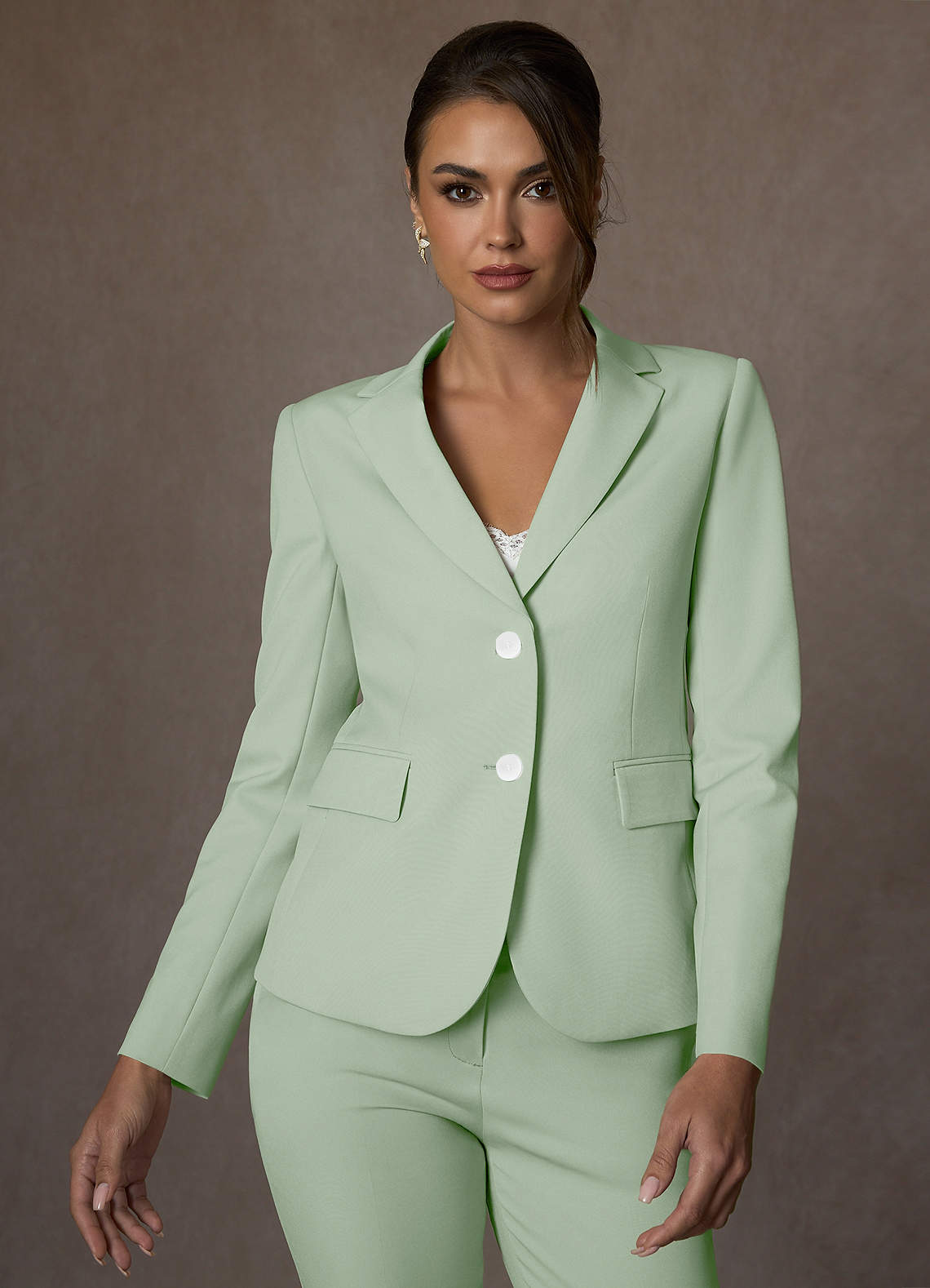 front Whitney Dusty Sage Structured Stretch Cropped Pants Suit