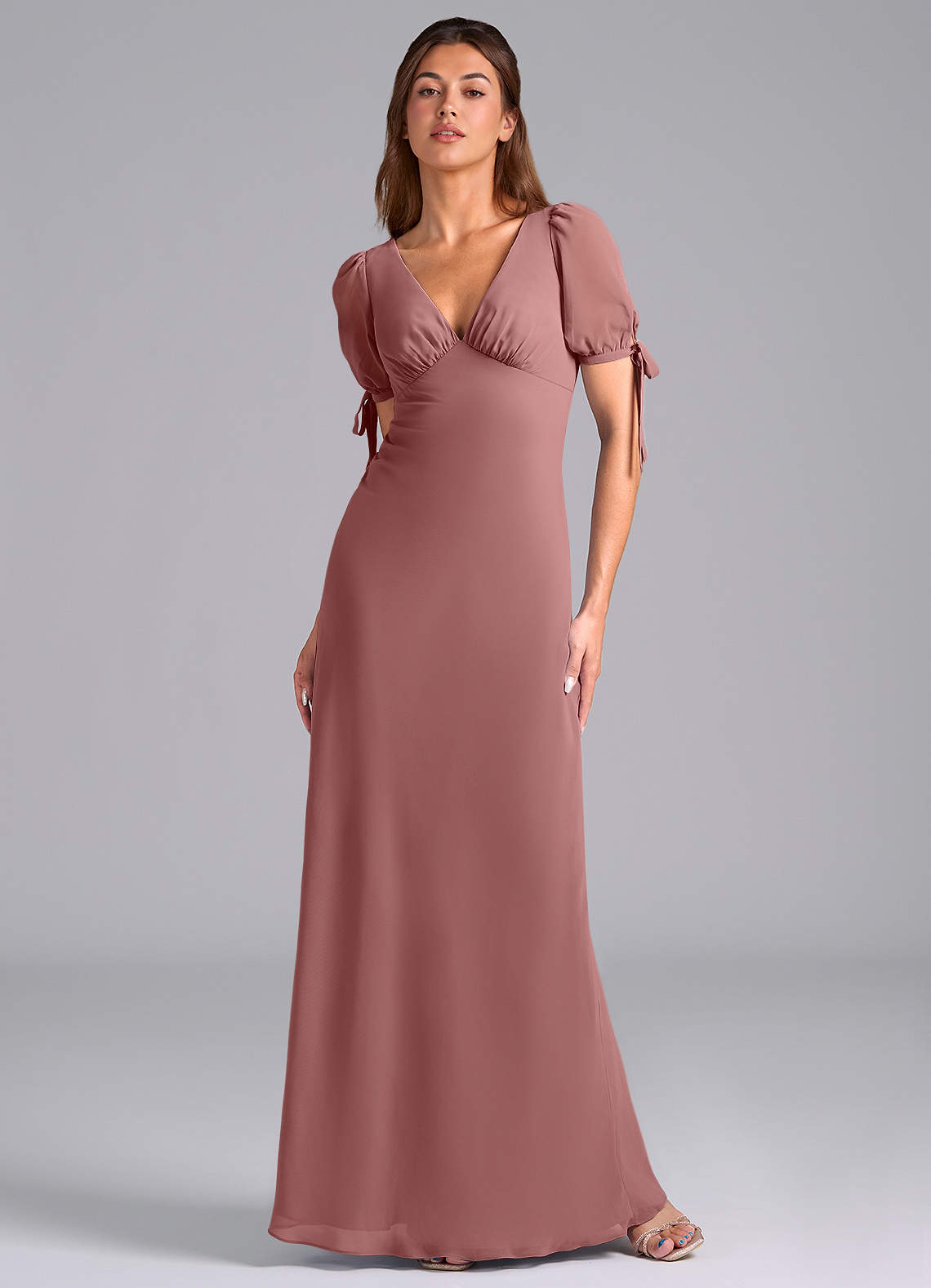 Azazie Pheby Bridesmaid Dresses Desert Rose A-Line Pleated Chiffon Dress image1