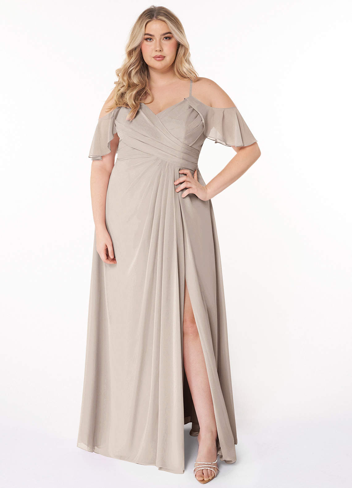 Azazie Dakota Bridesmaid Dresses Frost A-Line V-Neck Pleated Chiffon Dress image1