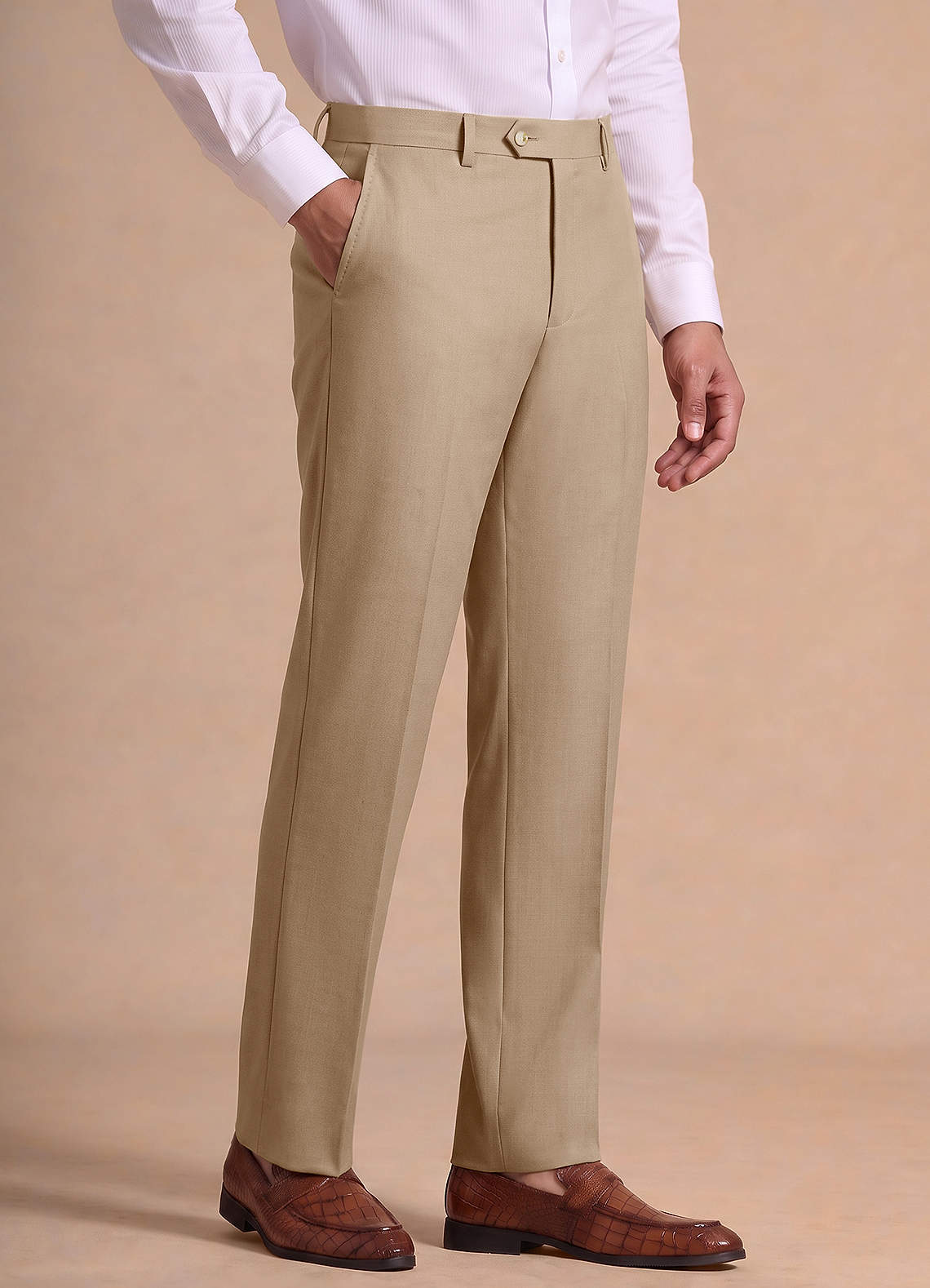 front Bennett Tan Wool Blend Suit Pants