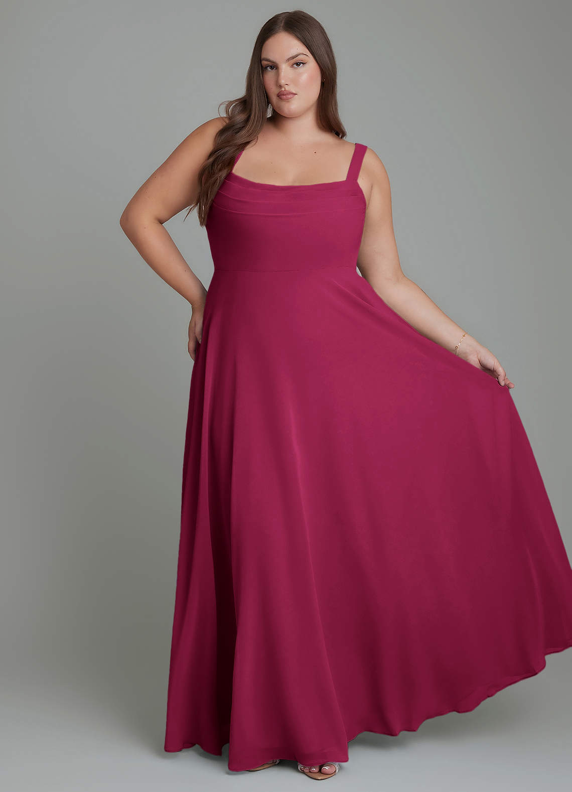 Azazie Shaude Bridesmaid Dresses Burgundy A-Line Pleated Chiffon Dress image1